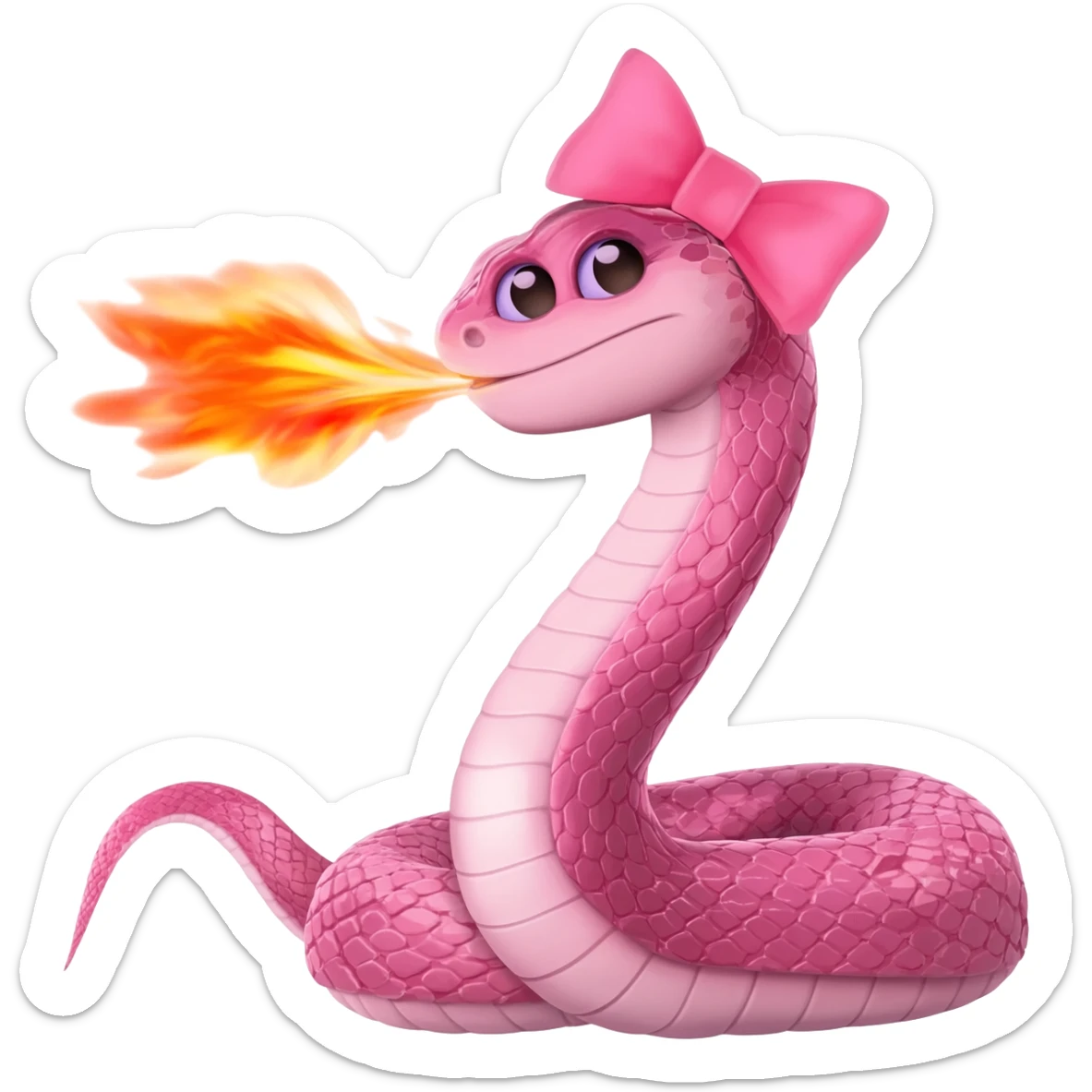 pink snake with pink bow on head throwing fire from mouth sticker