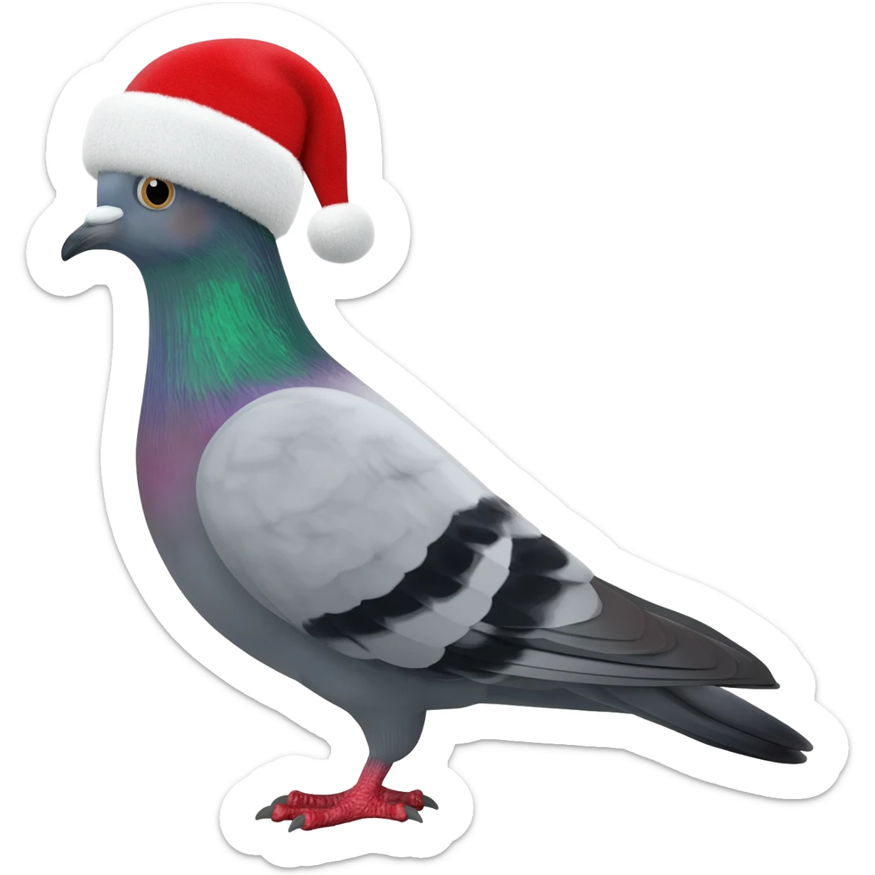 Pigeon with a Santa Claus hat sticker