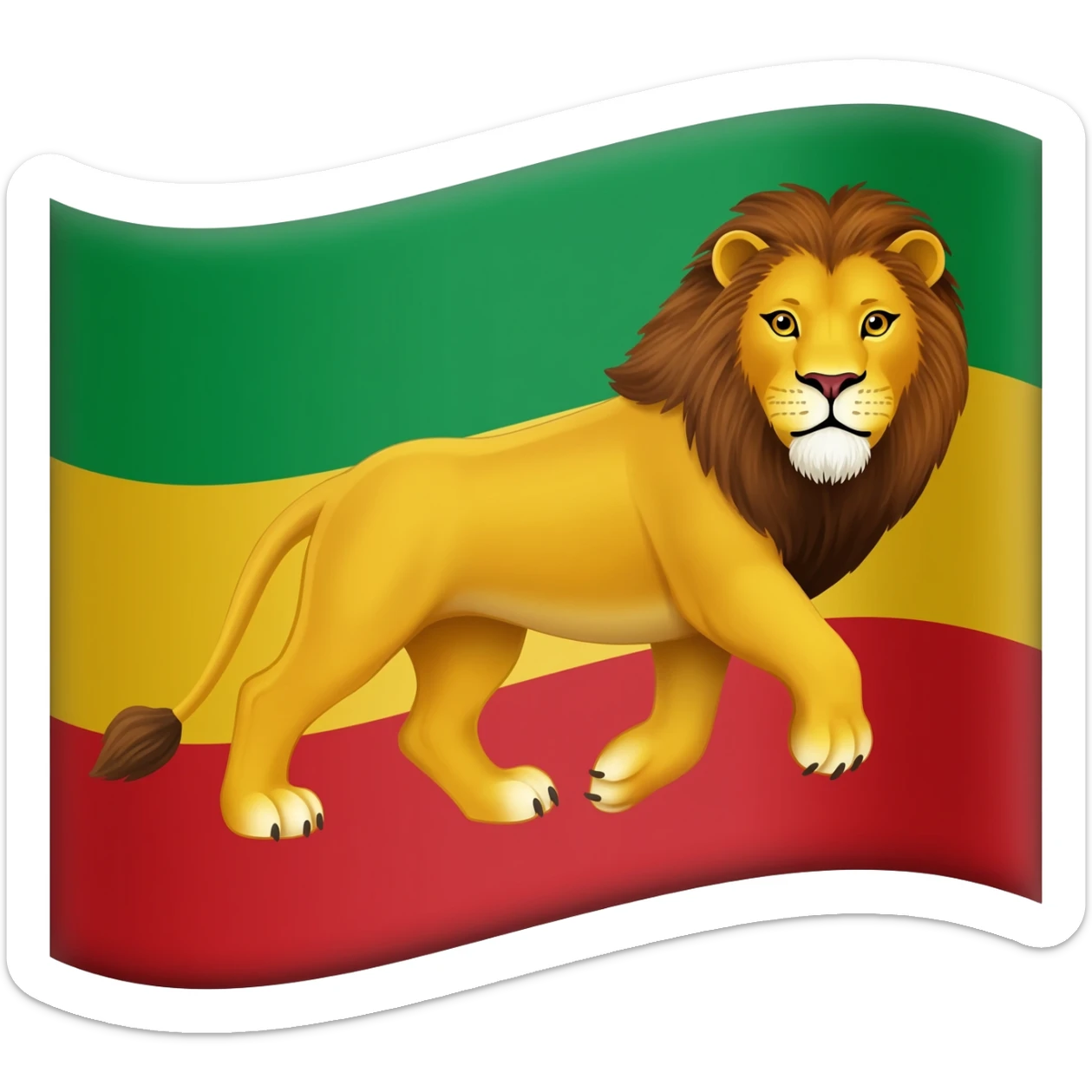 Lion of Judah Superimposed on a diagonal striped red green and gold flag with red at the bottom gold middle and green at the top sticker