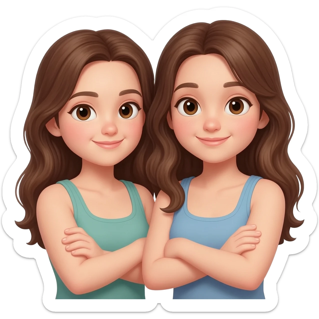 Two girls with brown hair shrugging sticker