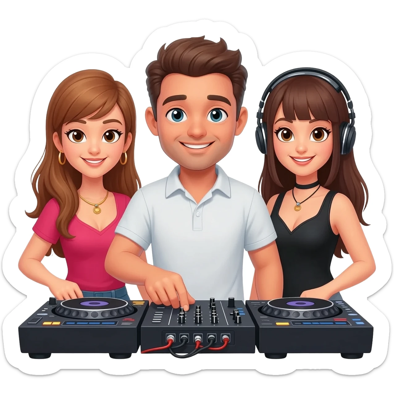 Trio dj with one guy and two girls sticker