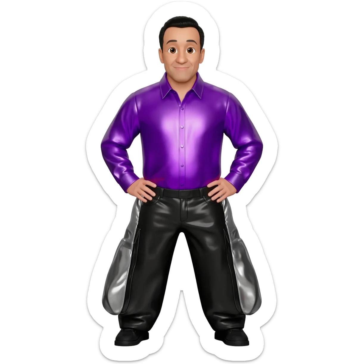 Jeff Fatt from The Wiggles with brown eyes, black hair, purple metallic shirt, black metallic baggy pants sticker
