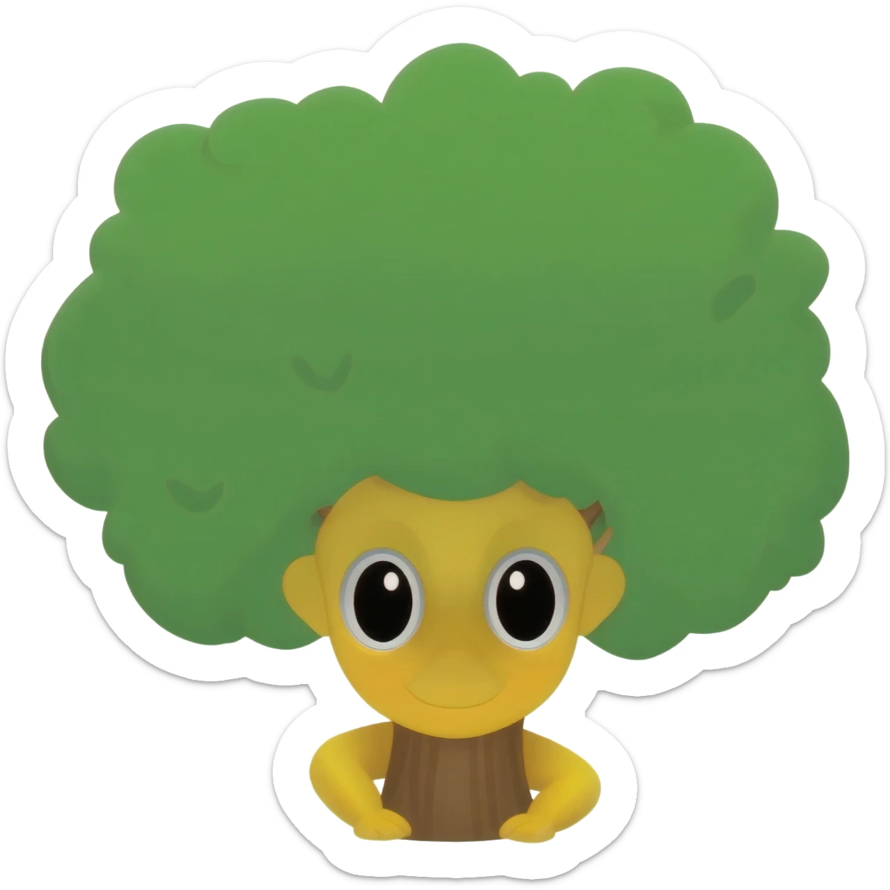 Yellow emoji face with Innocent eyes stand behind a big tree hiding with only eyes and top of forehead peeking out from behind tree sticker