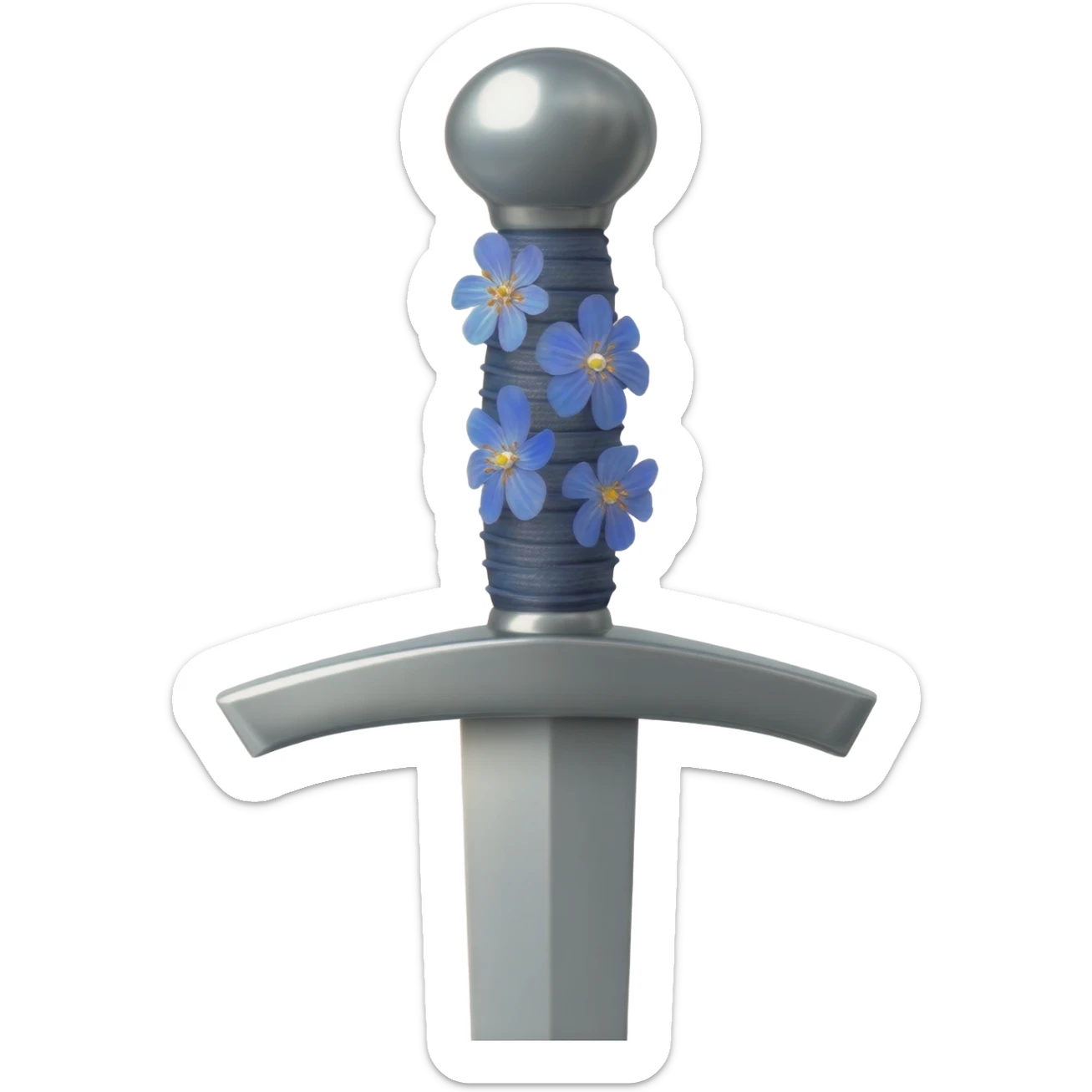 sword with blue wildflowers on hilt sticker