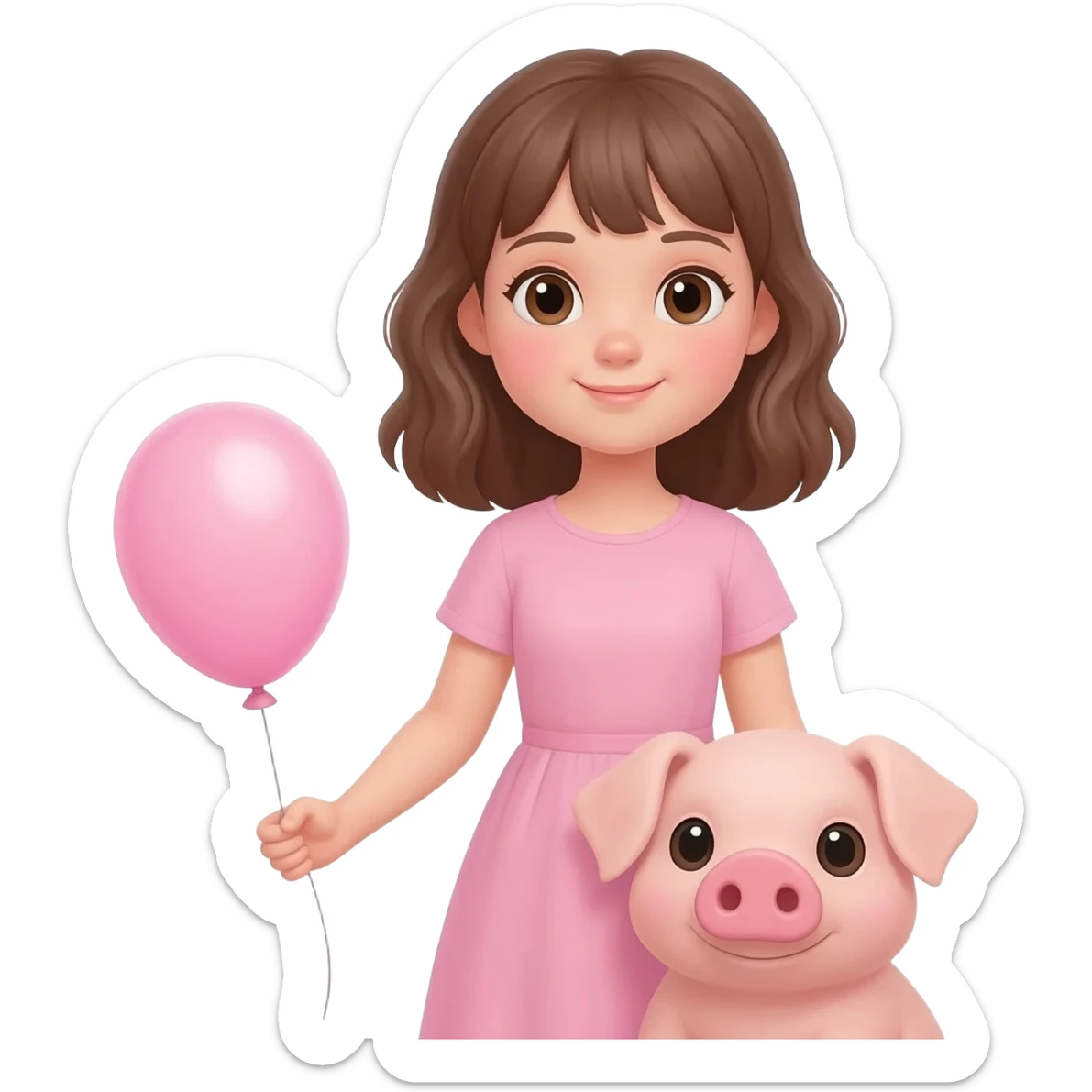 Girl brunette with a little pig sticker