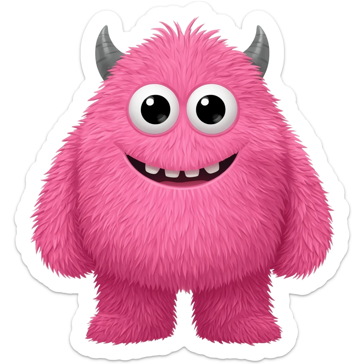 Pink cute smiling fuzzy monster sticker