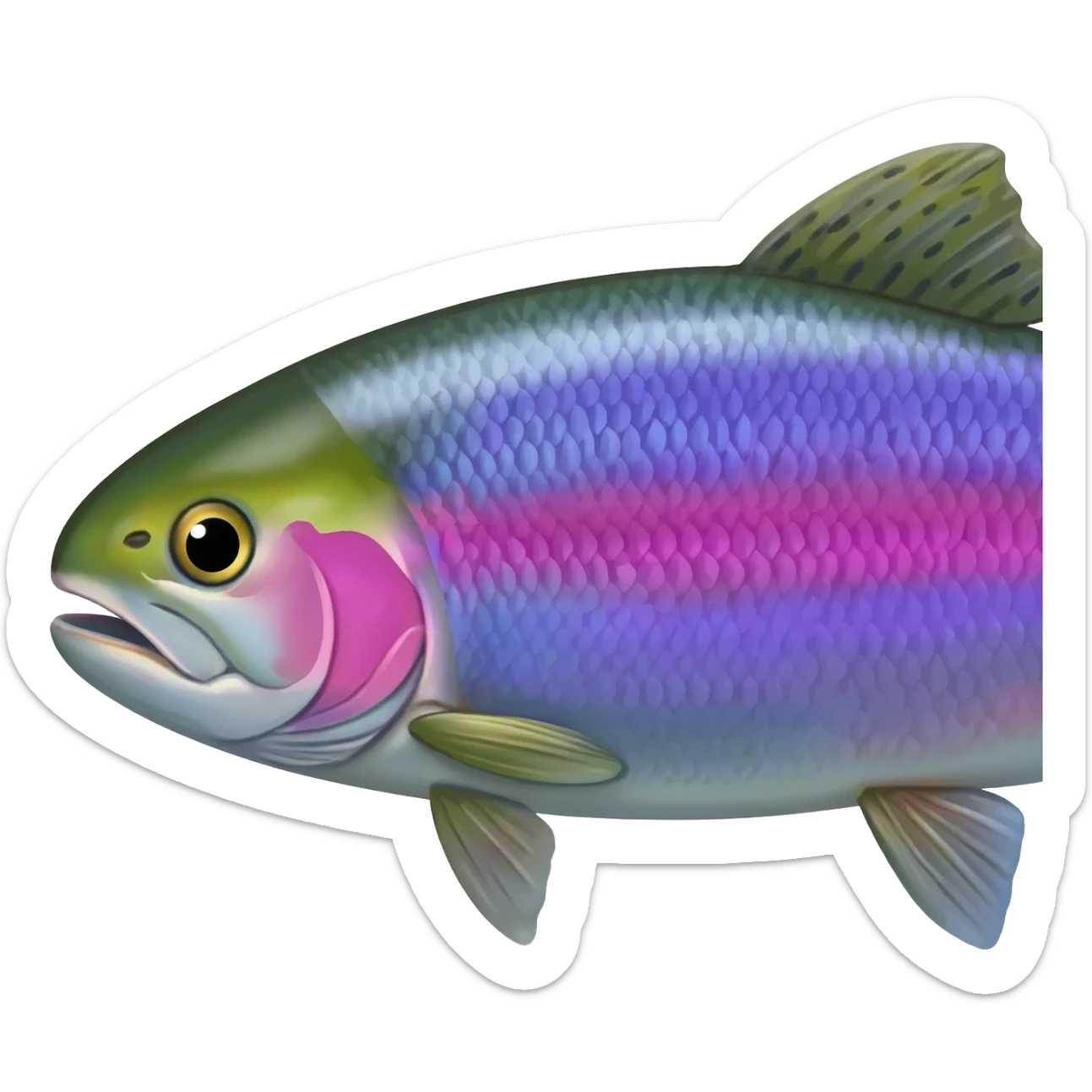 rainbow trout fish facing left bright purple blue green blue sticker