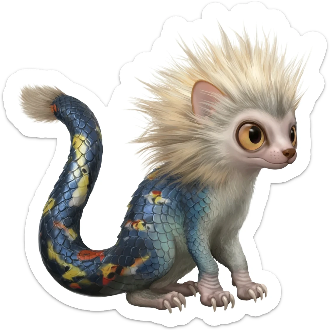 Flurry furry scaly sergal-serval-possum-sphynx-Koi-sergal-fusion-animal-hybrid-creature with a snake-tail sticker