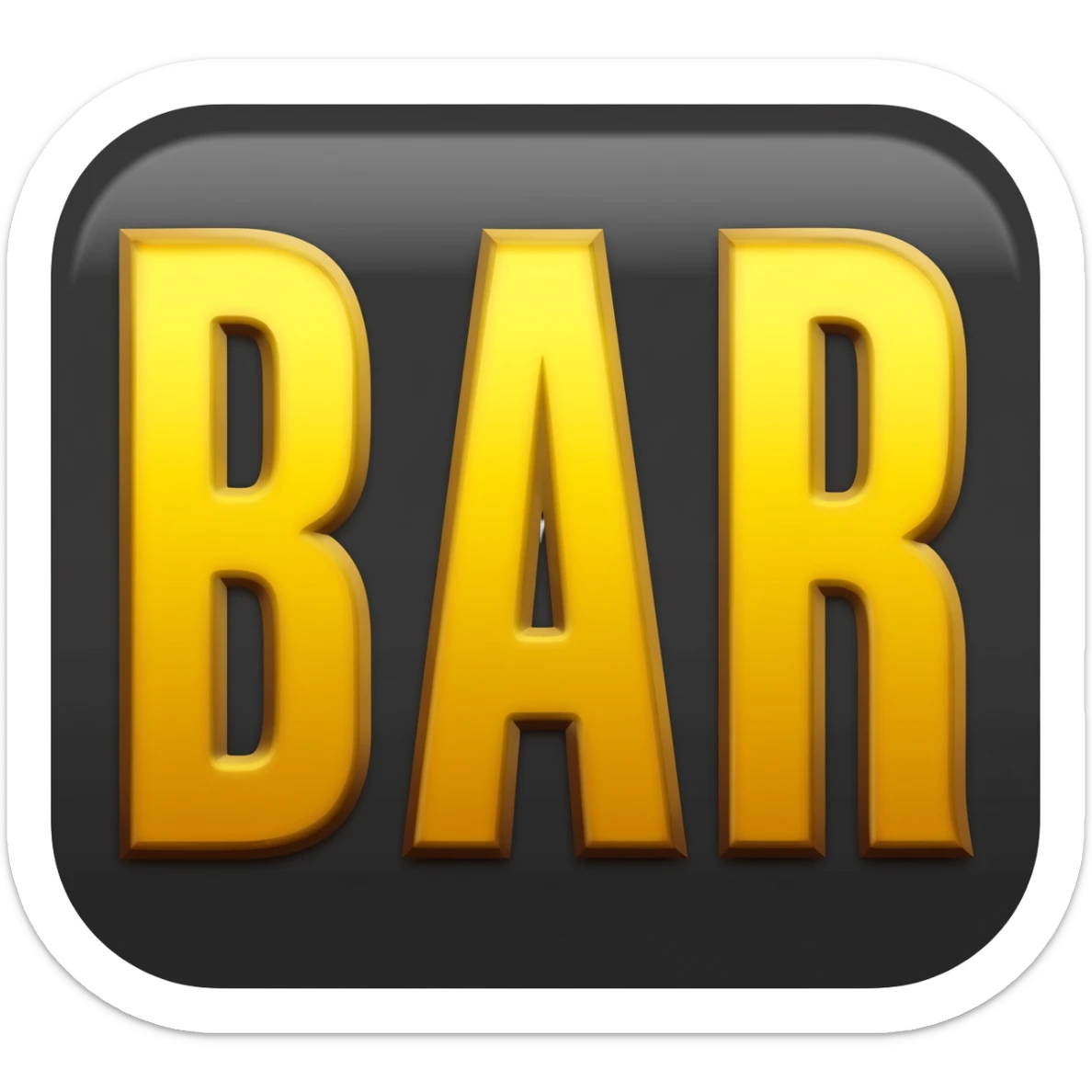 Slot machine symbol with the word ‘BAR’ in bold golden-yellow letters inside a dark rounded rectangle, emoji-style. sticker