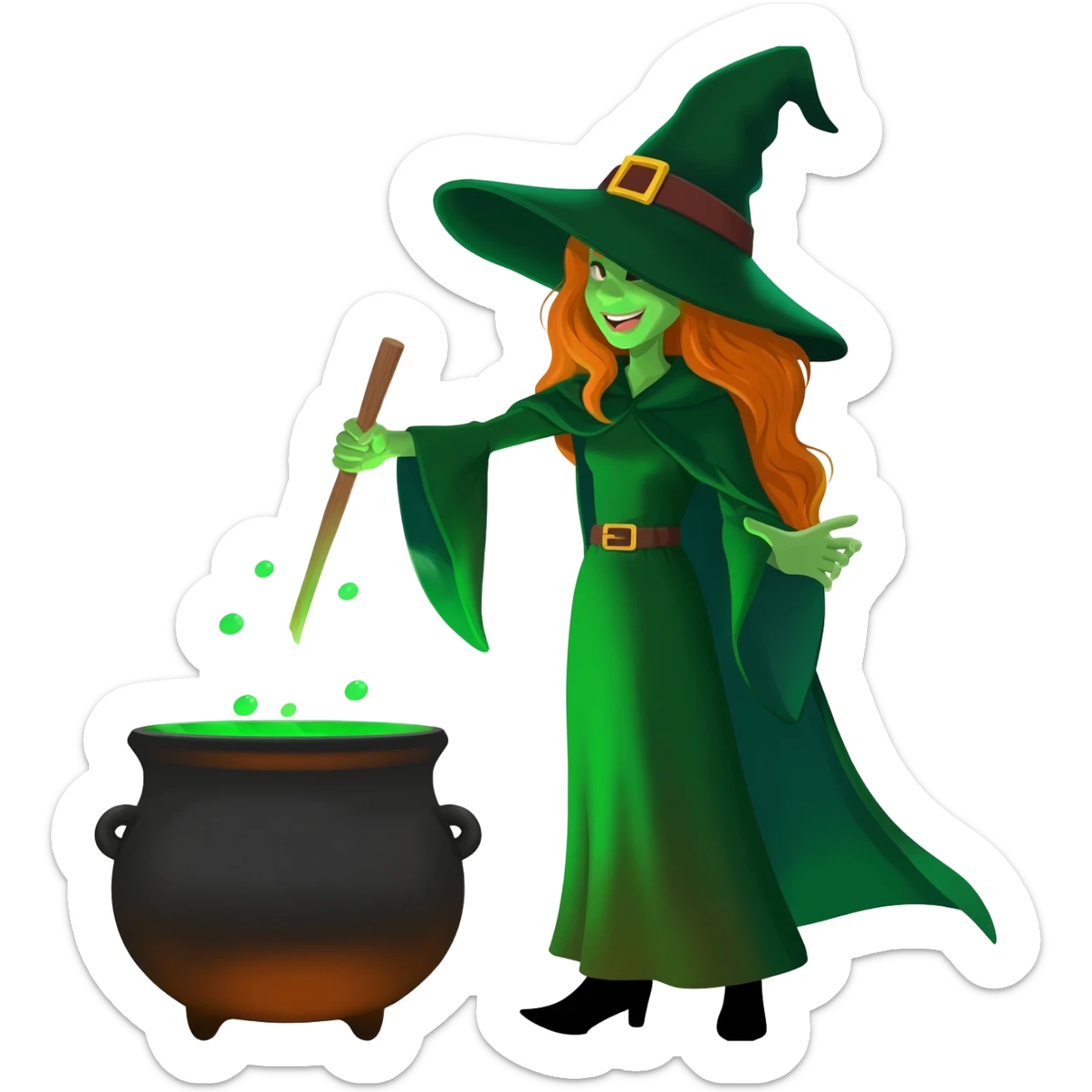 green witch cooking potion sticker