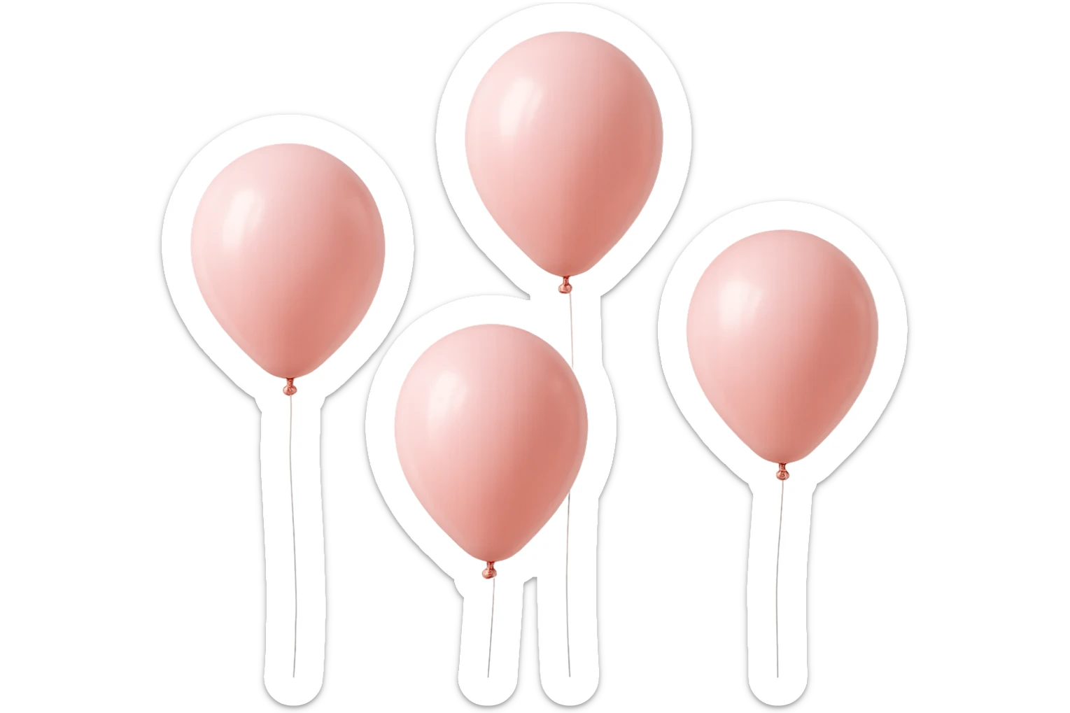 5 palloncini rosa fluttuano in aria isolati su sfondo bianco, iperrealistico 4k sticker
