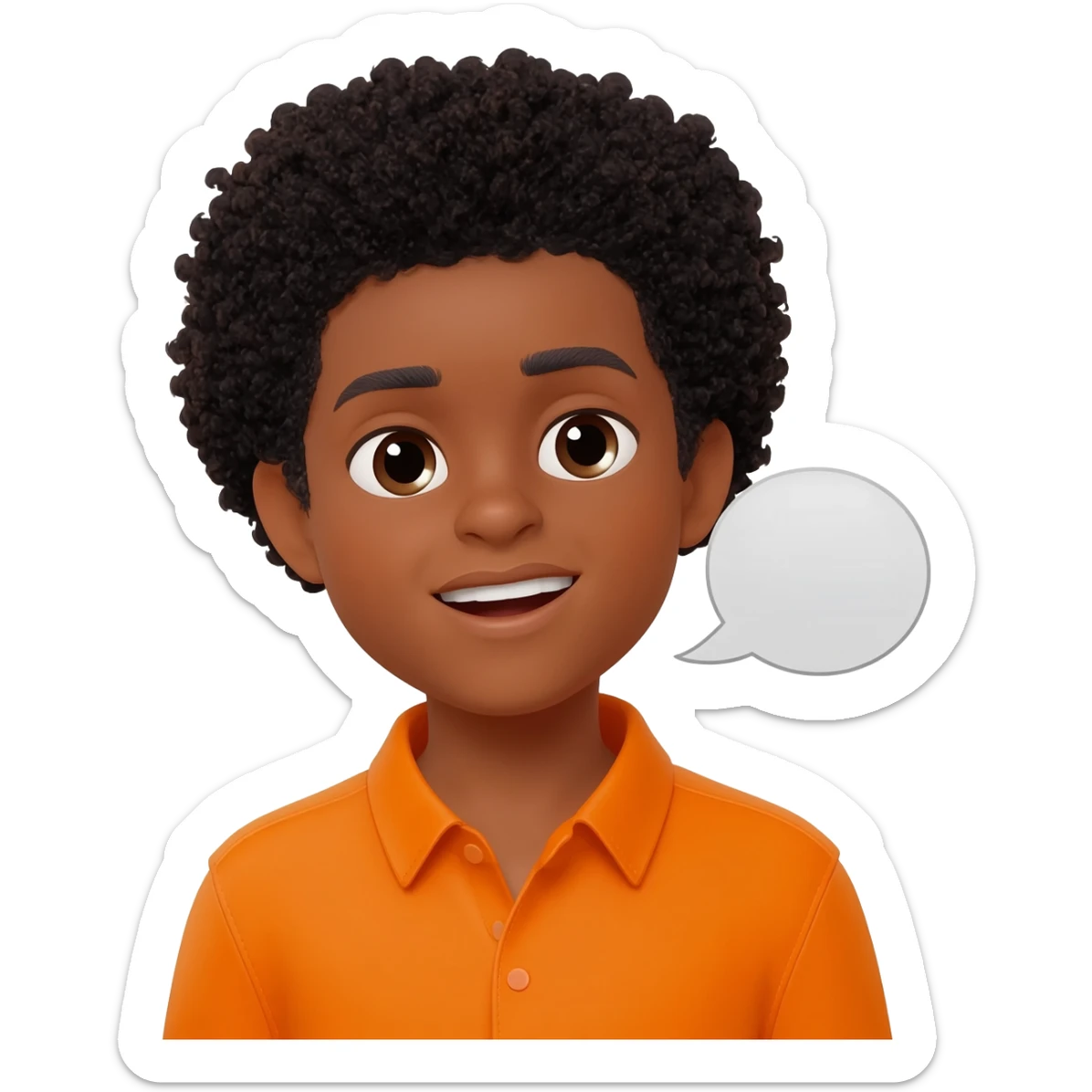 black boy curly hair orange shirt talk bubble sticker