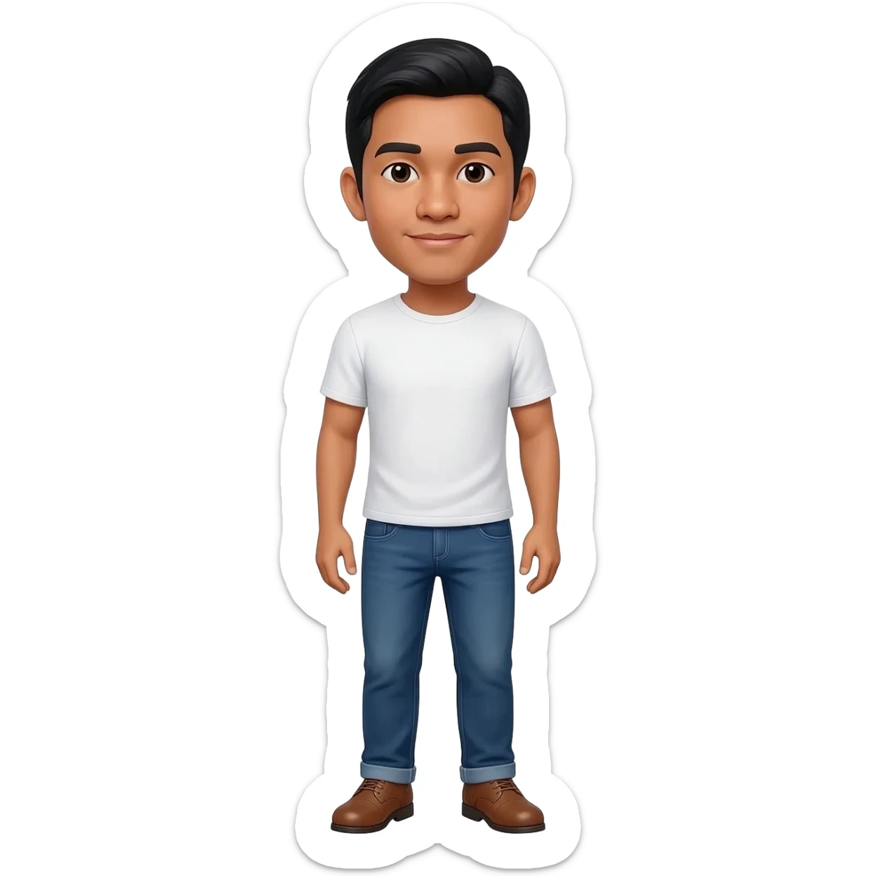 Filipino man white tshirt and denim blue pants and brown shoes  sticker