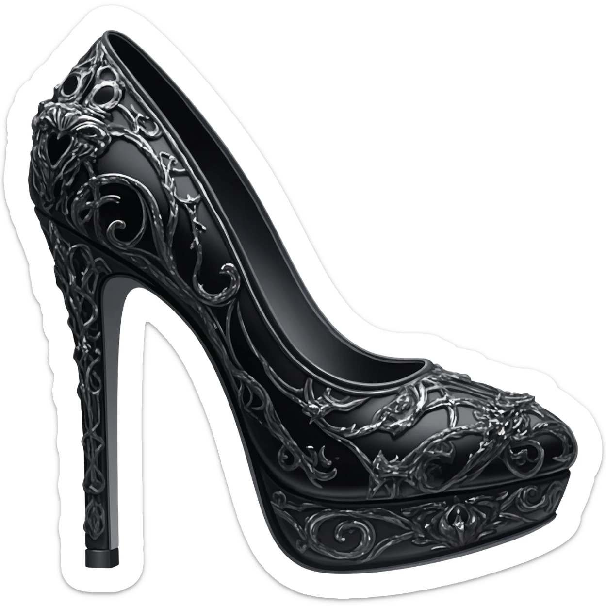 breathtaking illustration of Whimigothic aesthetic vibe of an isolated, extremely detailed hyper-detailed 10 inch stiletto high heels, side view, 16k hd, professional quailty, 600 dpi, sticker