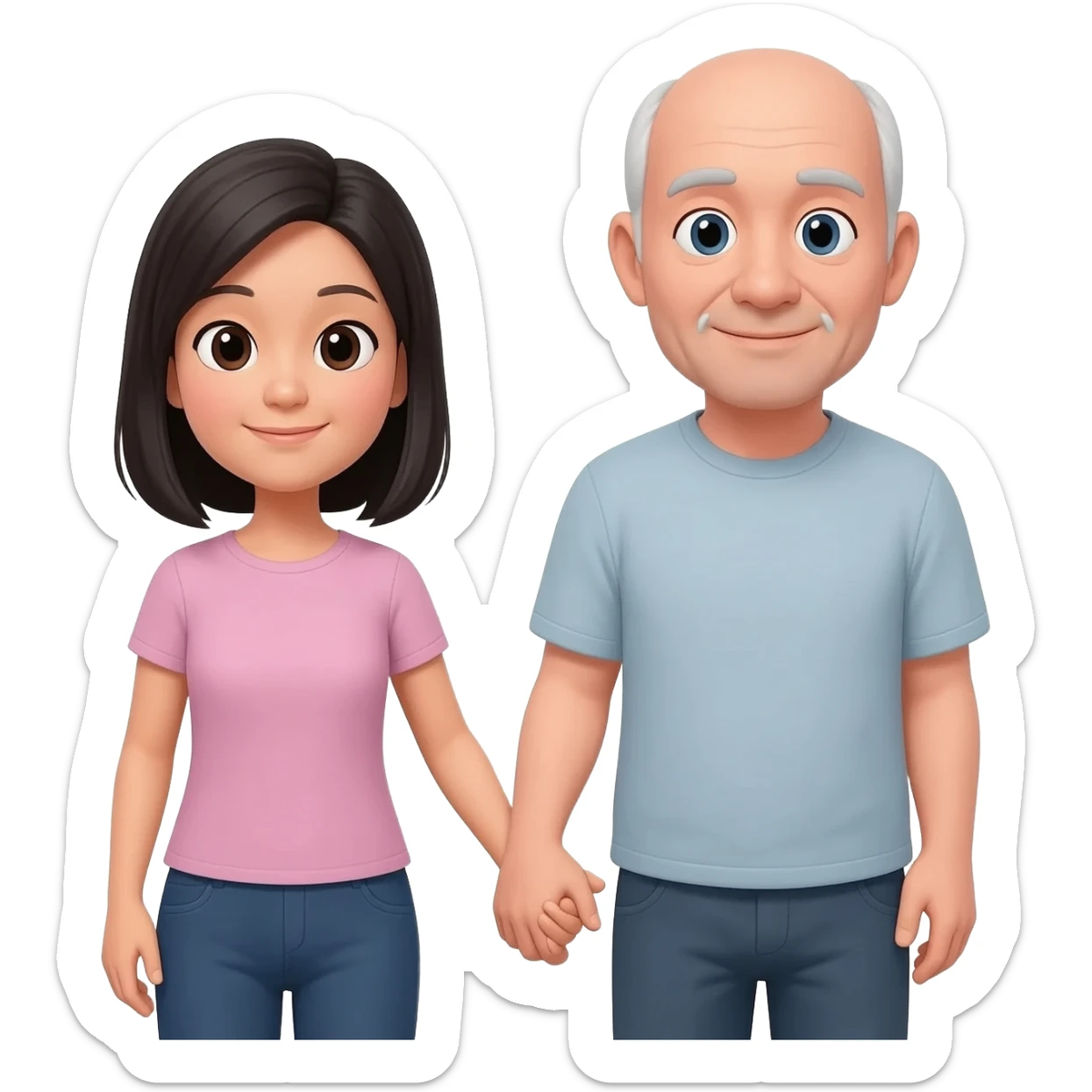 Asian women holding hands with white man in his 40’s balding and no mustache or facial. sticker