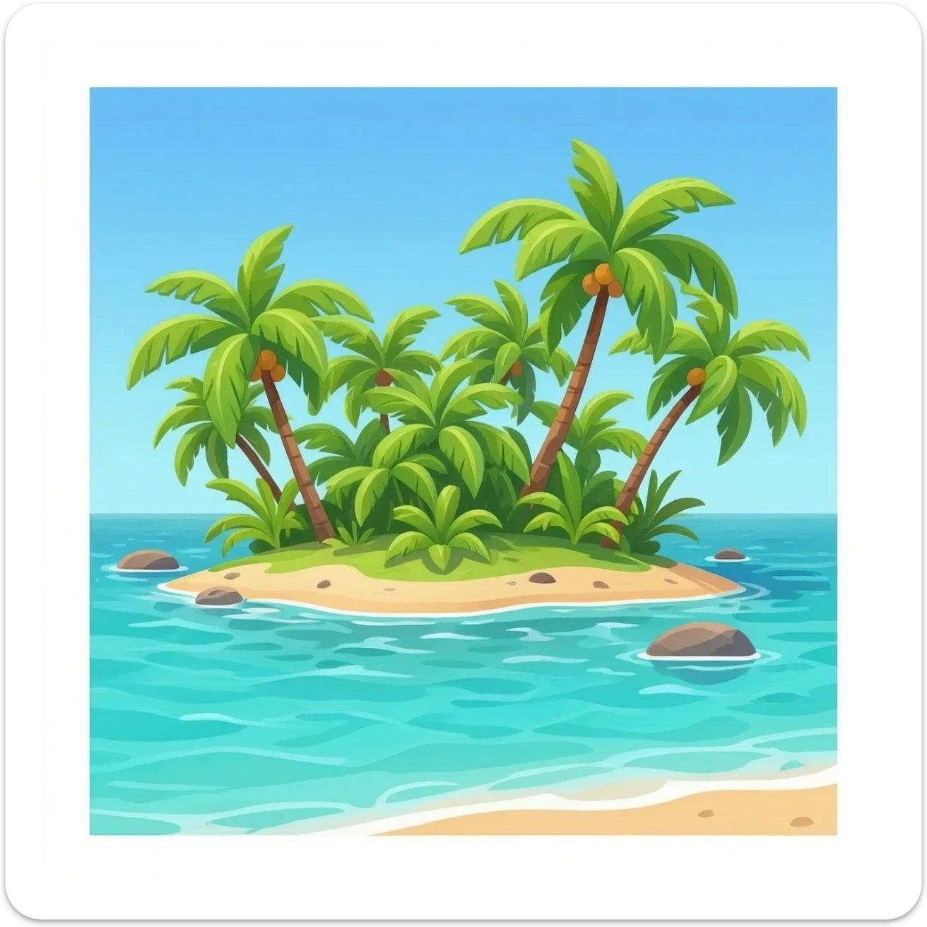 small tropical island with palm trees and turquoise lagoon, floating island, isolated, transparent PNG, centered sticker