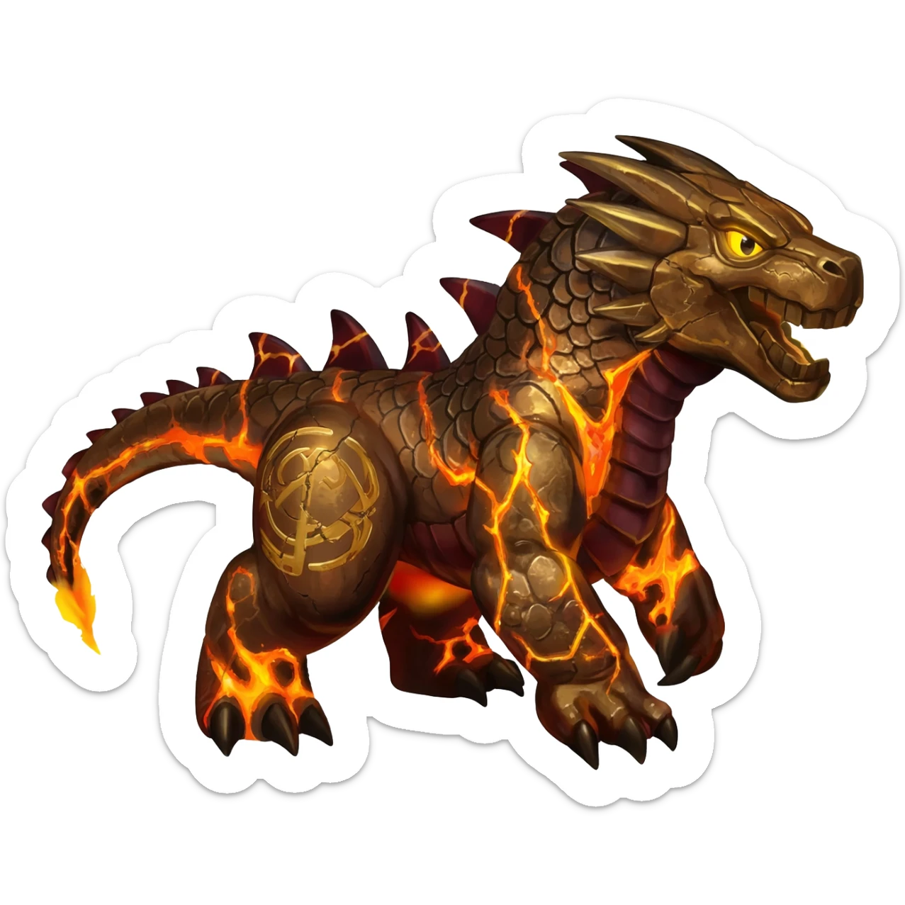 Copper-Bronze Molten-Lava Glow-Cracked Fiery-Runed Draconic Houndoom-Garchomp-hybrid-creature (full body) sticker