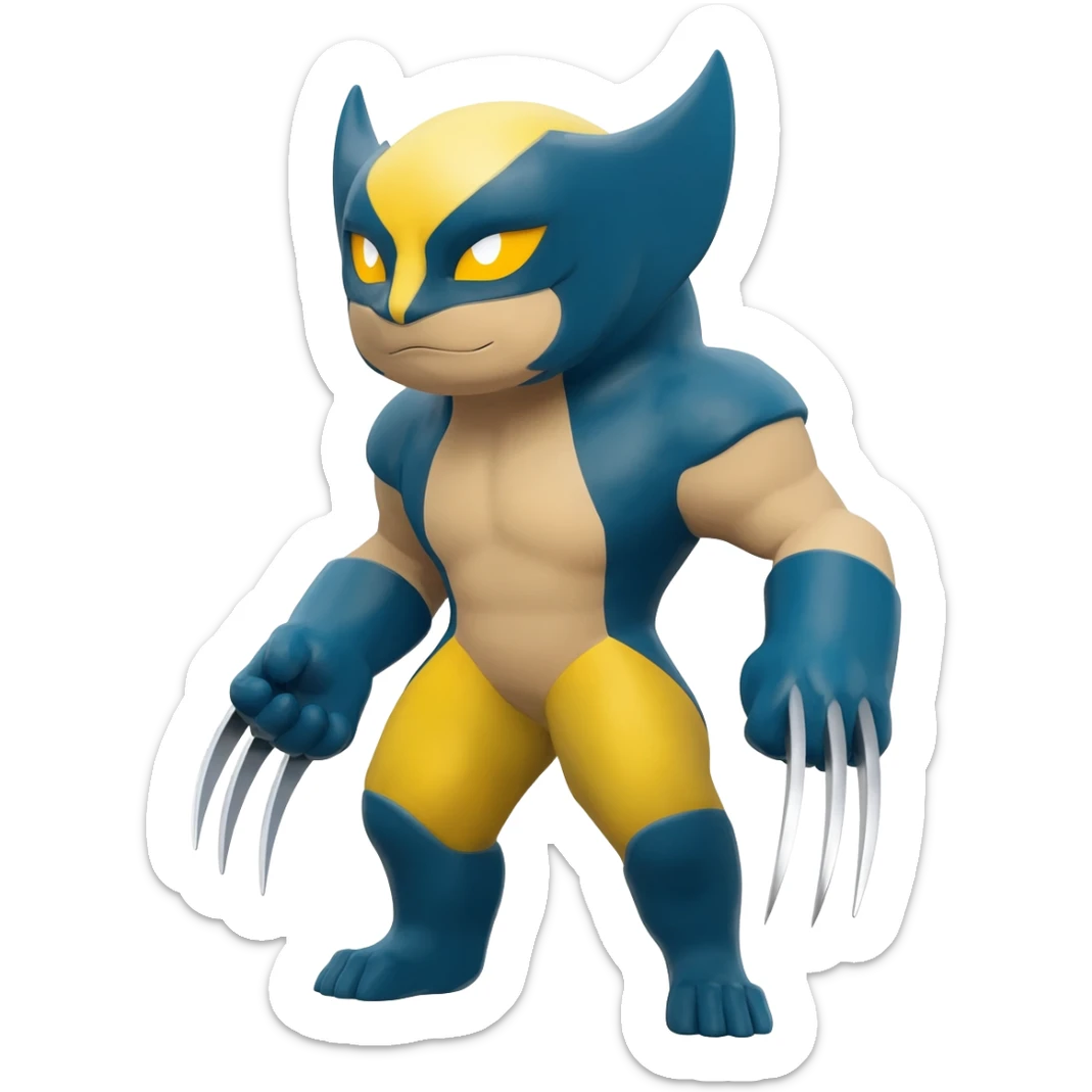 Trico-Sergal-Furret-Wolverine-Vernid-fusion-Fakemon-animal-hybrid-creature, full body sticker