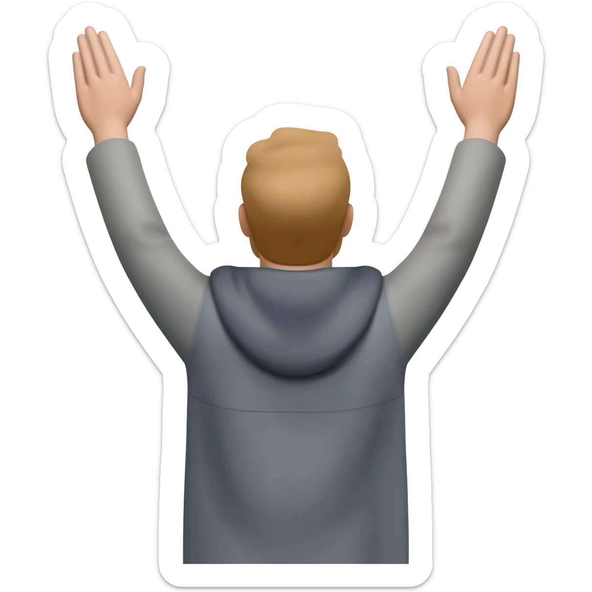 Man raising both hands to God and showing back. The man should clothed sticker