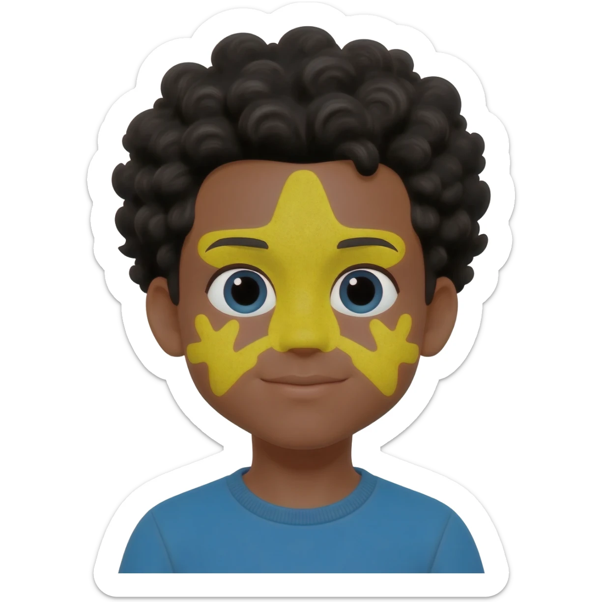 Make a brown boy with black curly hair have a Patrick star face paint sticker