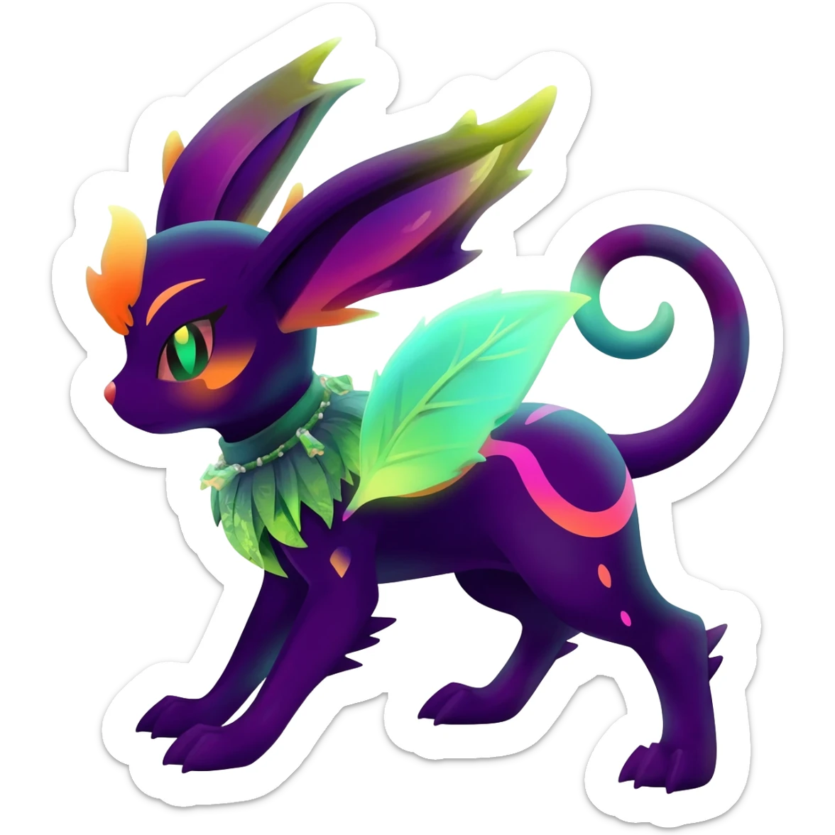 Dark neon colorful edgy exotic painted Fakémon-Pokémon-Vernid-Leafeon-Jolteon-creature sticker