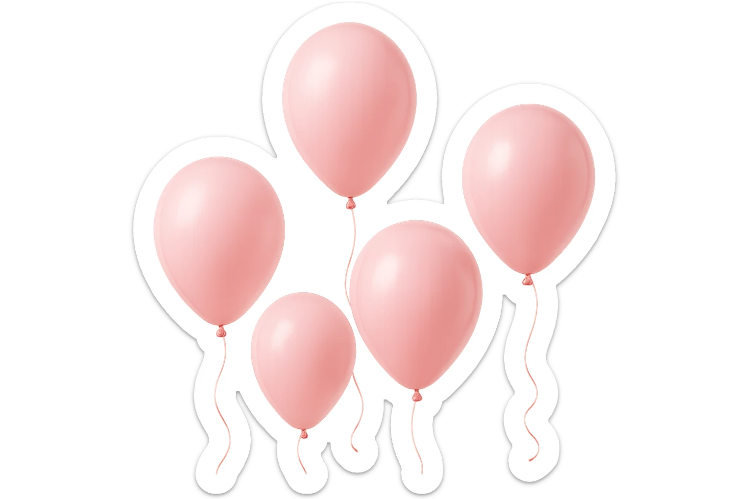 5 palloncini rosa fluttuano in aria isolati su sfondo bianco, iperrealistico 4k sticker