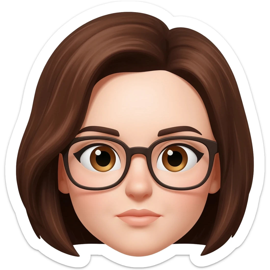 Female short brown  hair almond eyes glasses sticker