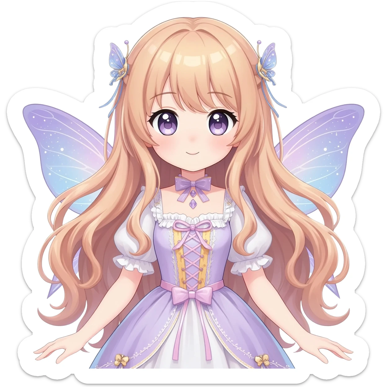 Cute kawaii gorgeous pretty anime lady beautiful hair with gorgeous dress fairycore cottagecore detailed high quality trending aesthetic sticker