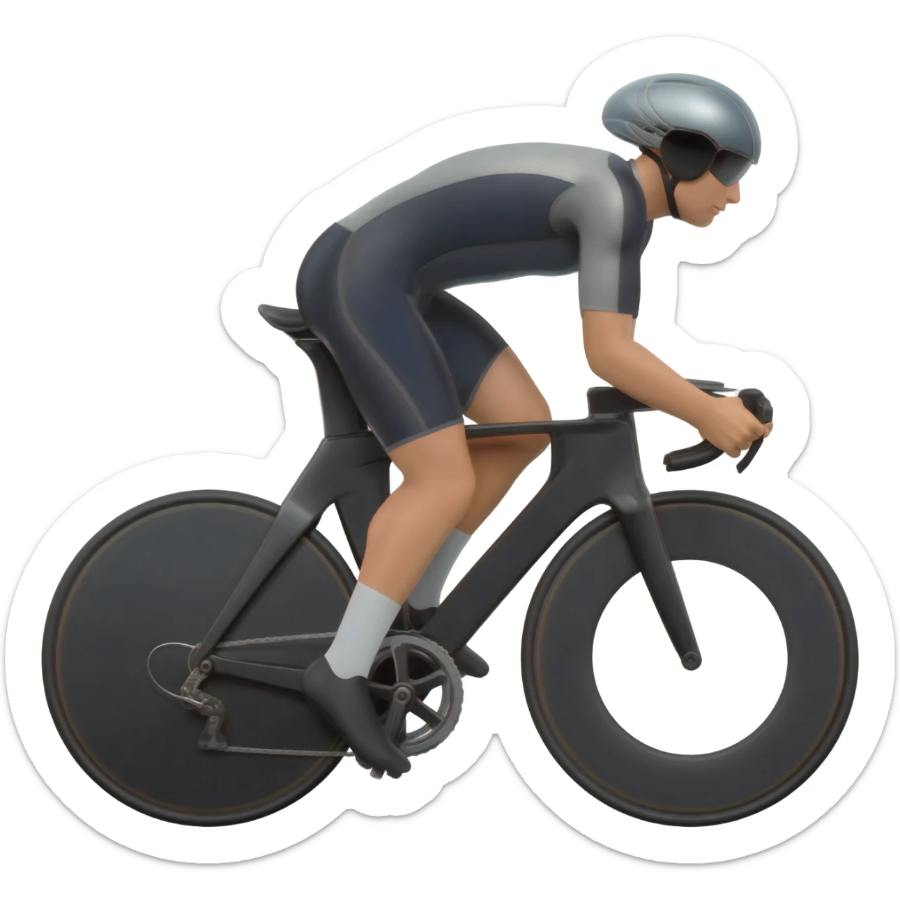 A man with a time trial bicycle in an aero racing position sticker