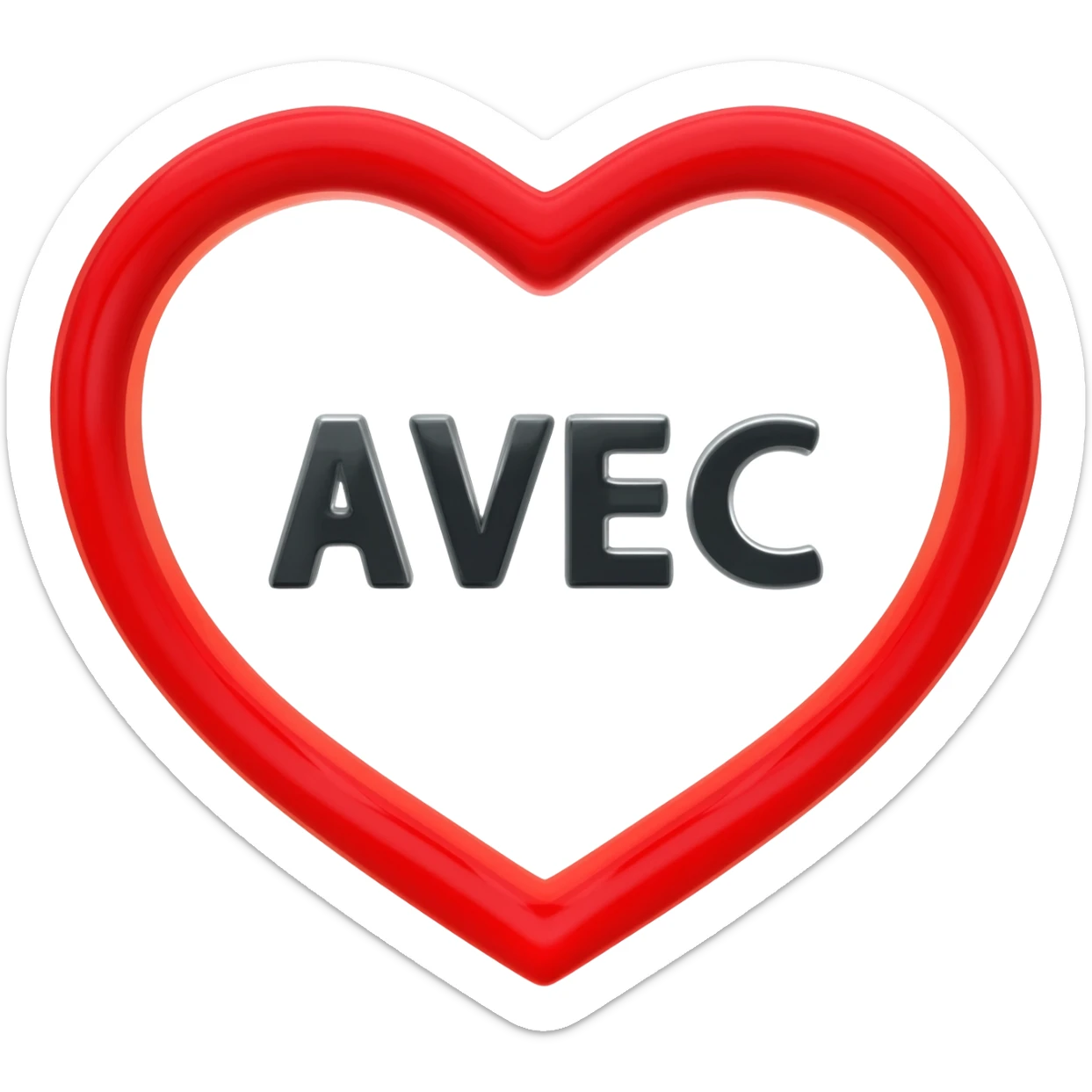 heart red outline inside no color only text  AVEC sticker