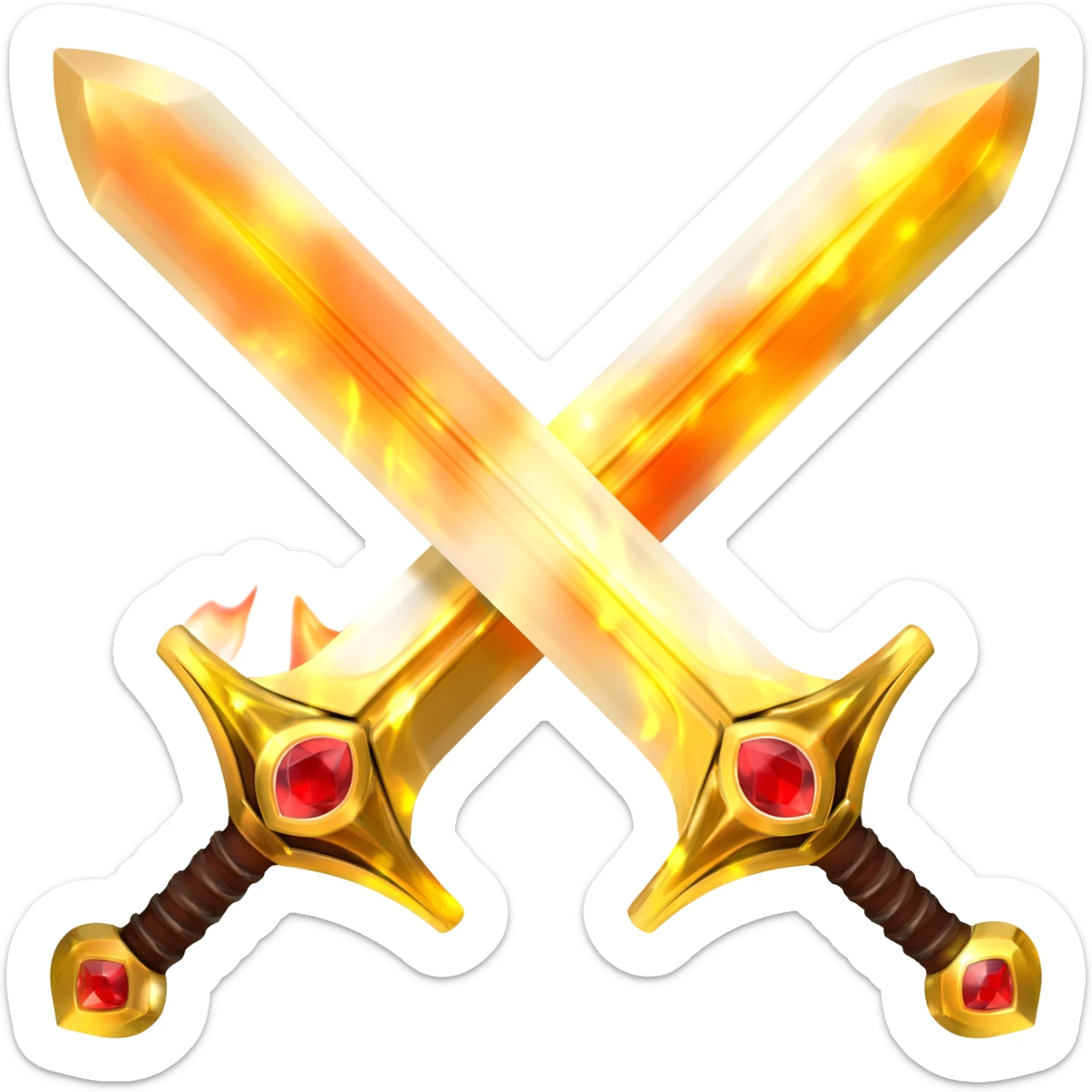 Flaming golden crossed swords with red gems sticker