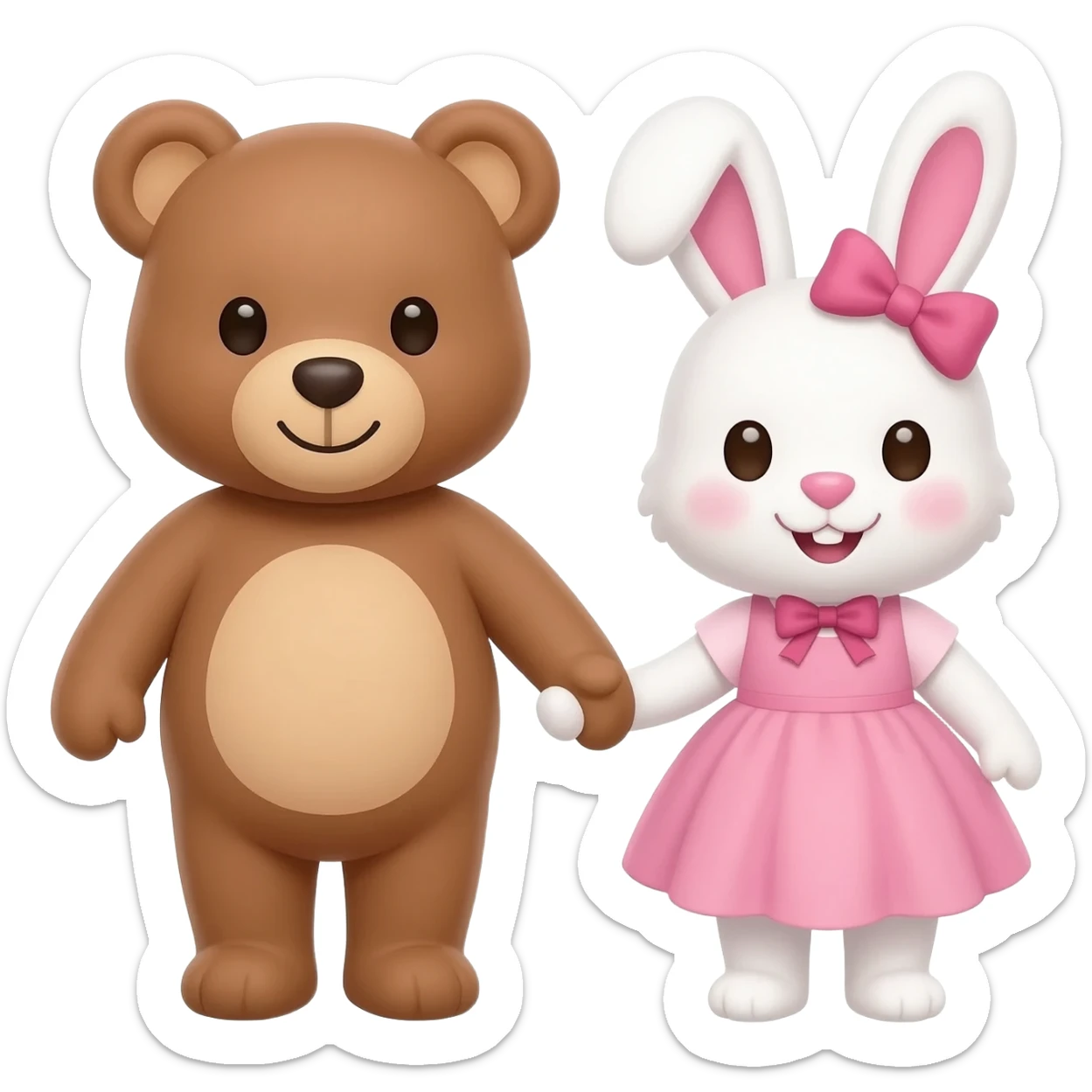 Мишка и зайчик с бантиками держащиеся за руку sticker