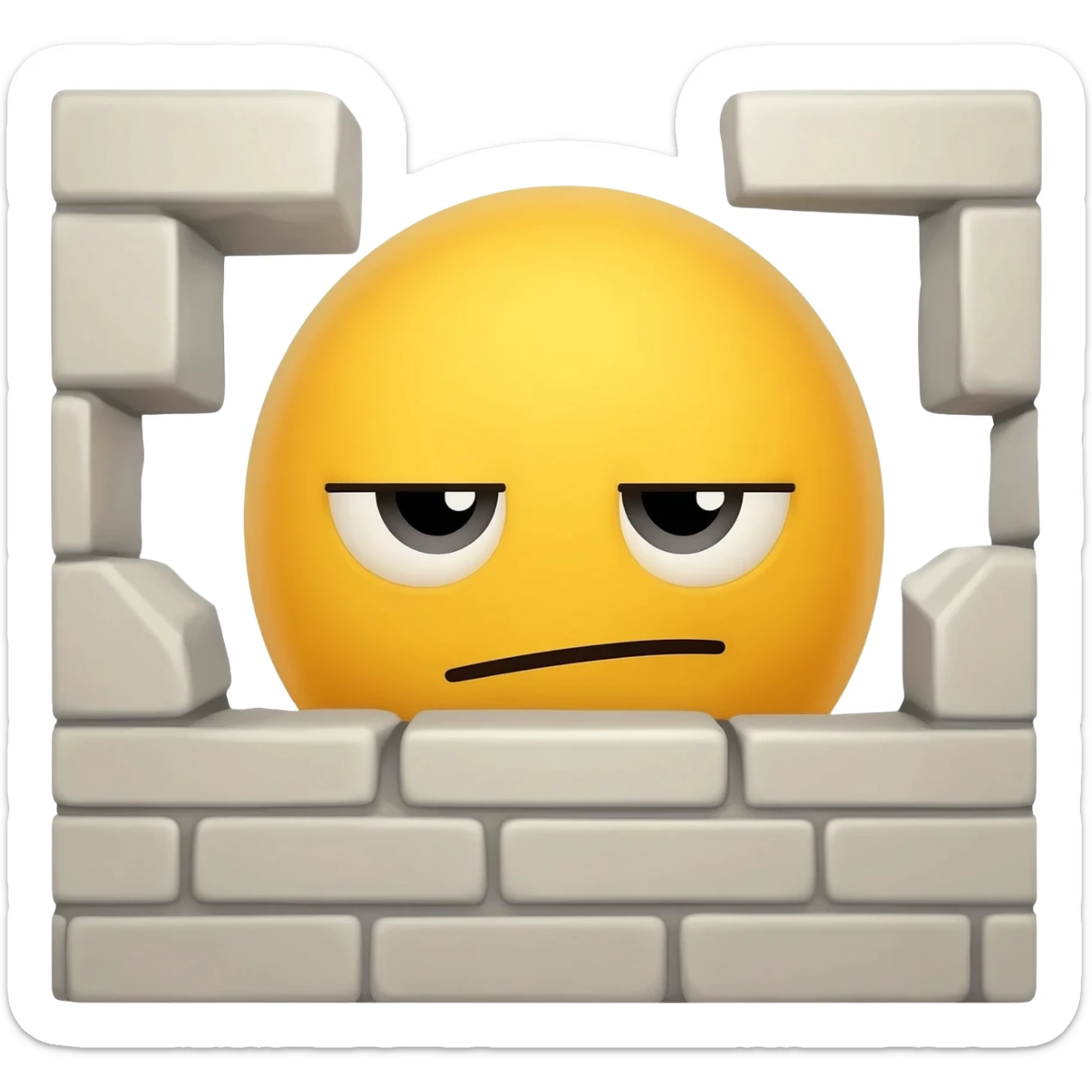 Yellow emoji face sneakily peeking from behind wall looking innocent and most of face hidden behind wall sticker