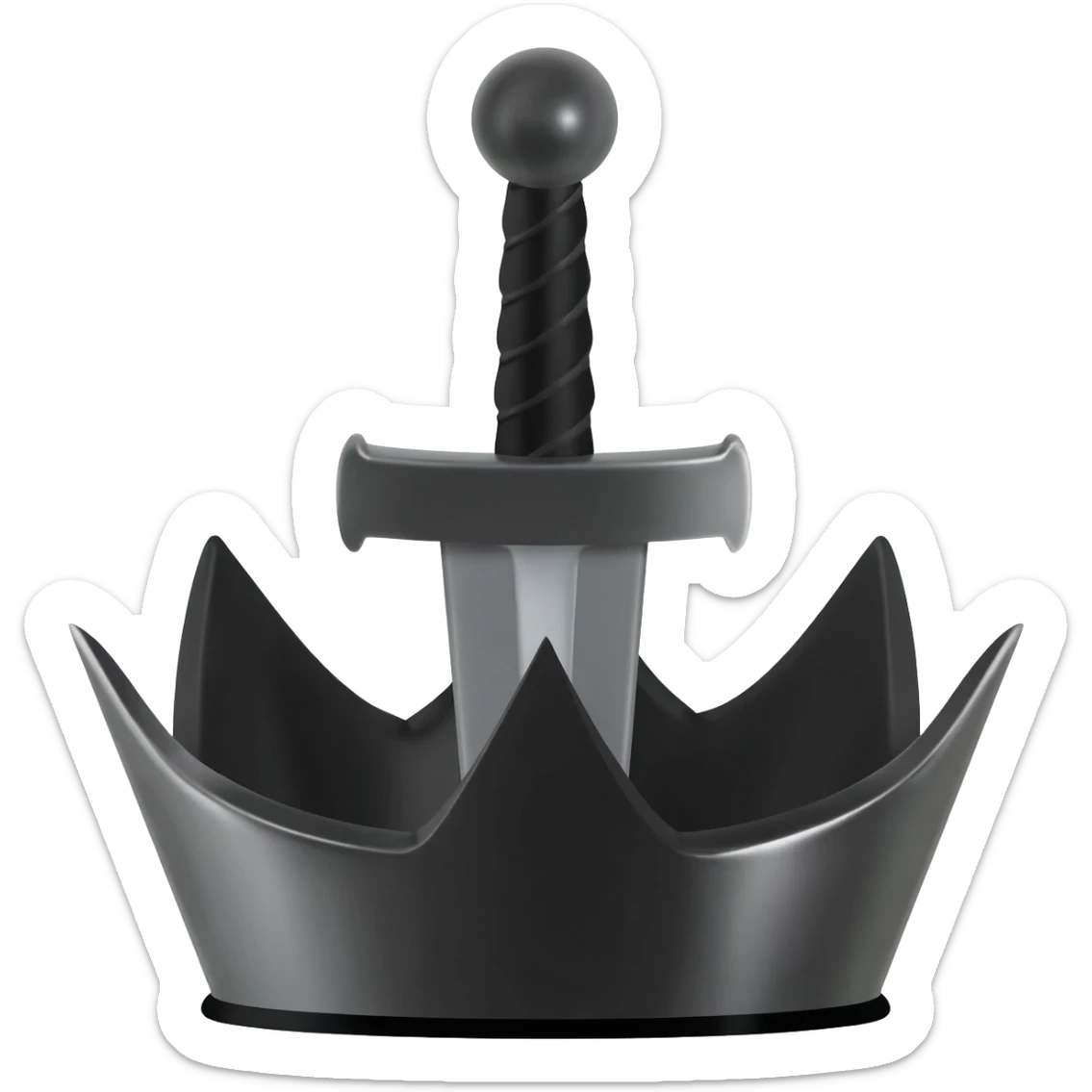 generate a black sword burning with black flames and piercing a black diamond crown sticker