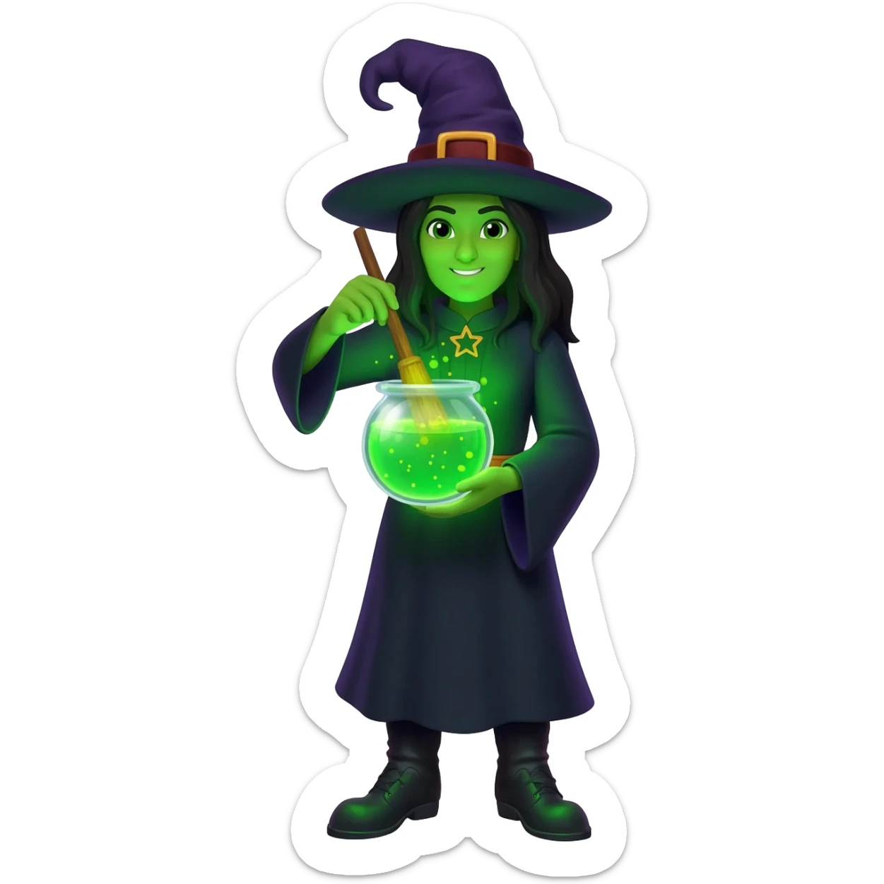 green witch cooking potion sticker