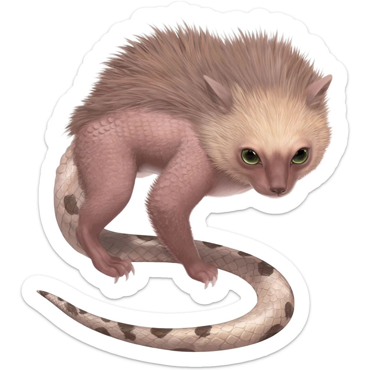 Flurry furry scaly sergal-serval-possum-sphynx-Koi-sergal-fusion-animal-hybrid-creature with a snake-tail sticker