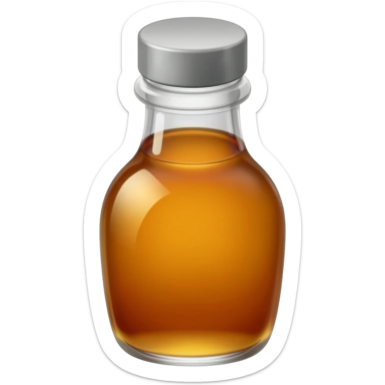 clear syrup in glass bottle with a lid sticker