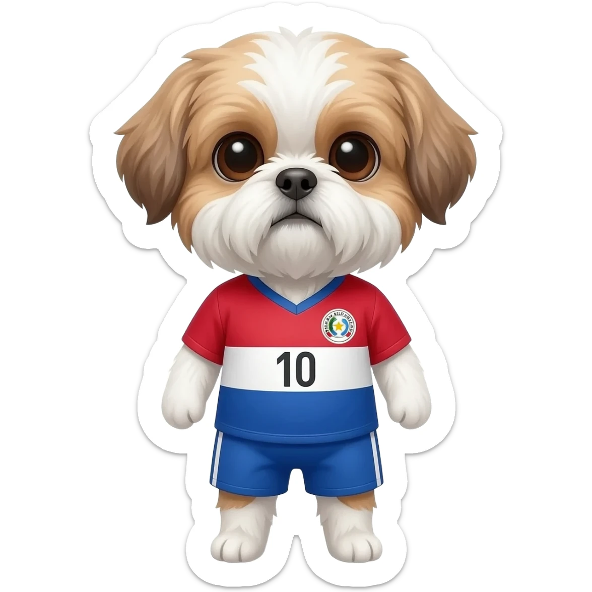 white and light brown shih zhu wearing a Paraguay soccer jersey v neck 2026 work cup sticker