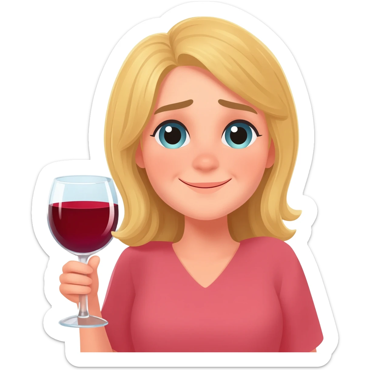 Happy girl, blond girl, mum, party vibe with a glass of red wine and tired sticker