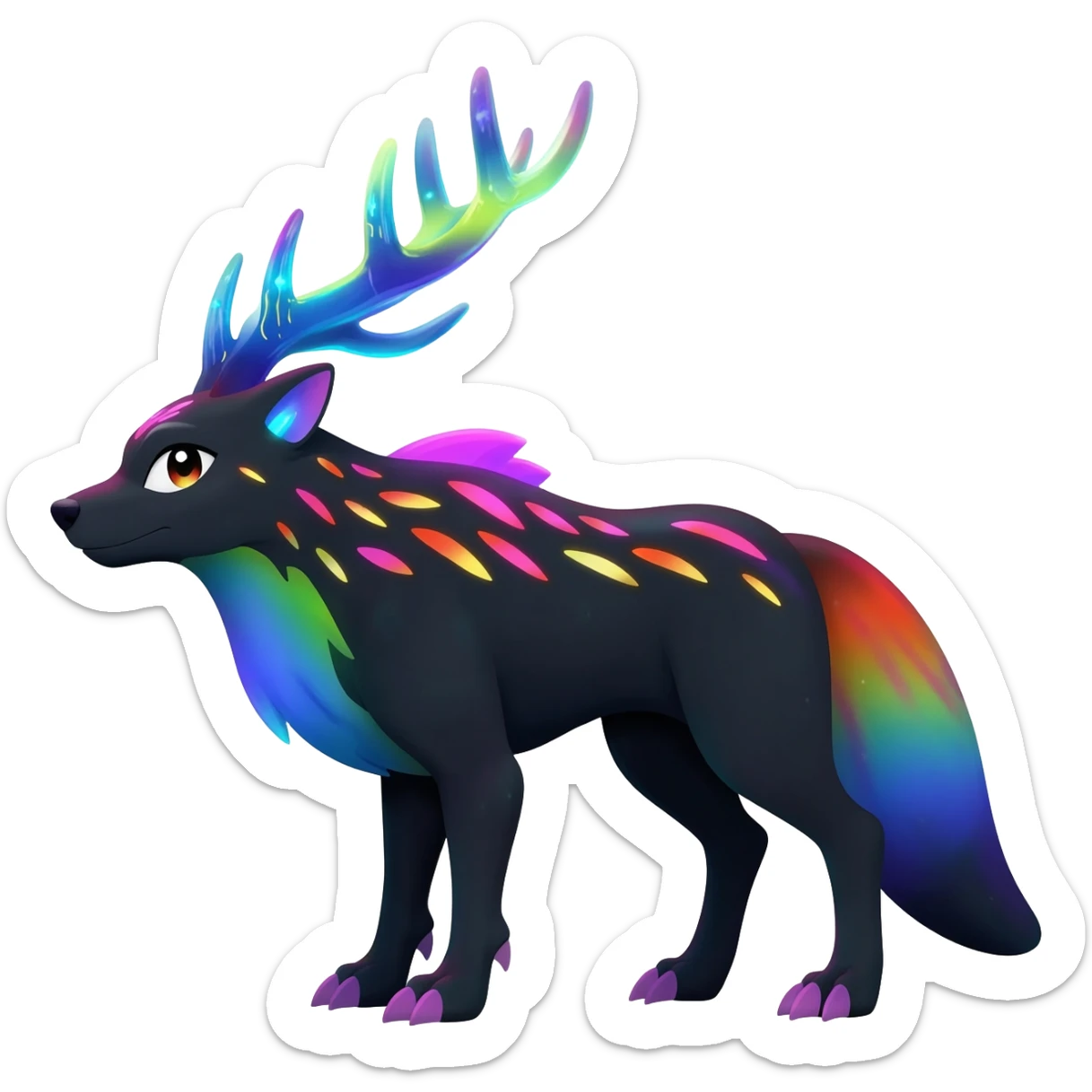 Colorful bioluminescent dark abysmal abyssal neon-glowing Trico-Sergal-Furret-Ferret-Wolverine-Vernid-furry-fursona-fusion-Fakemon-animal-hybrid-creature, full body sticker
