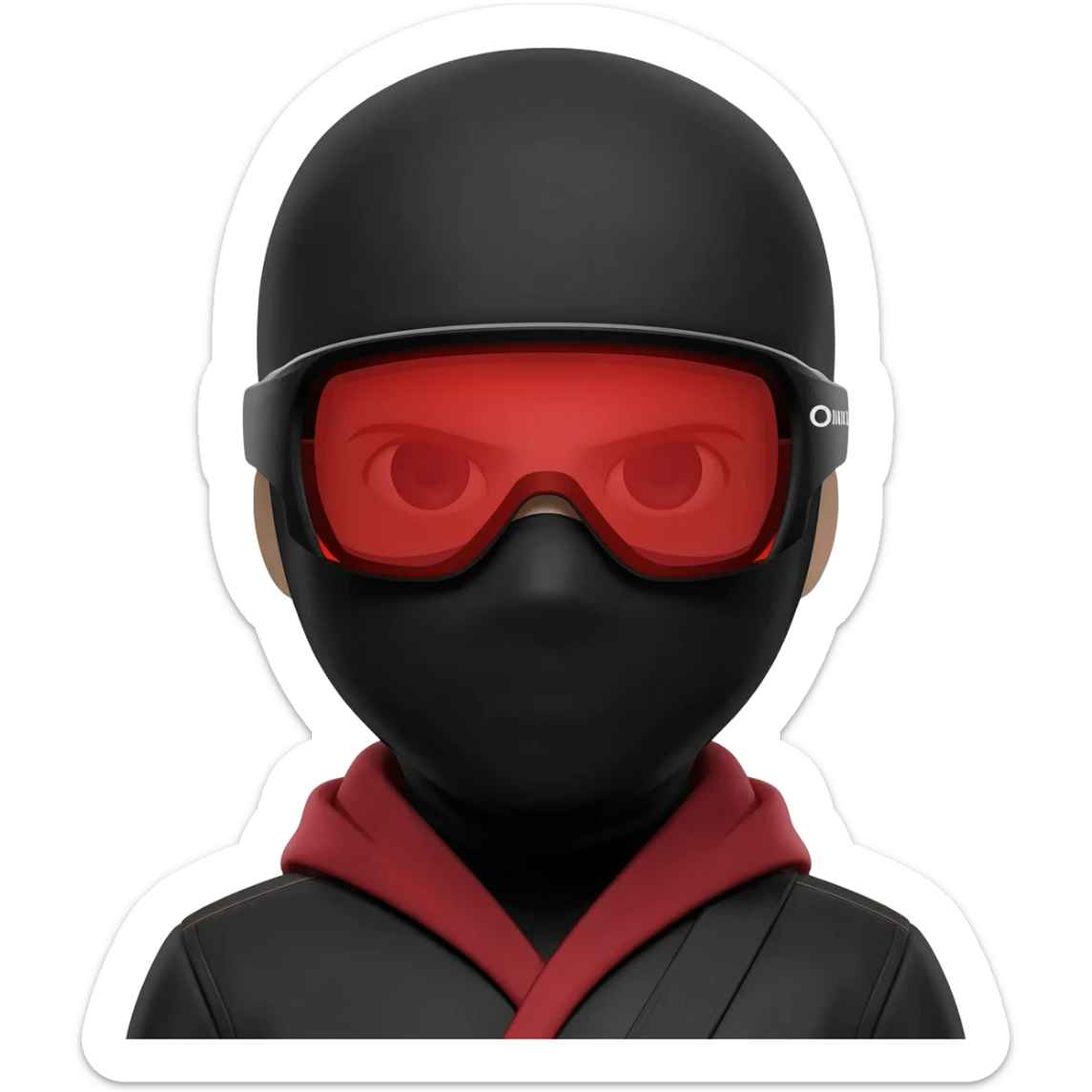 ninja con lentes oakley deportivosnegros con rojo de frente sticker