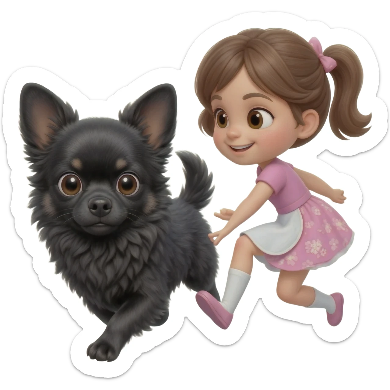Bébé chihuahua noir marrant poil courut une fille sticker