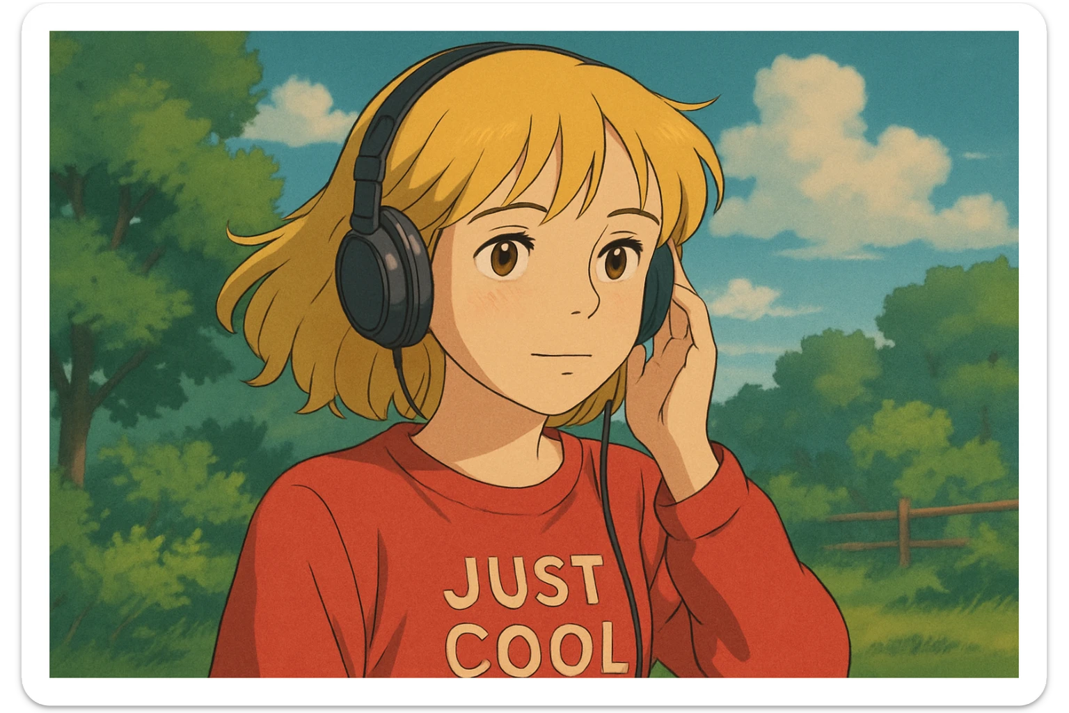 A girl yellow hair brown eyes red Just Cool Women's Long Sleeve Cool T-Shirt listen to the ear sticker