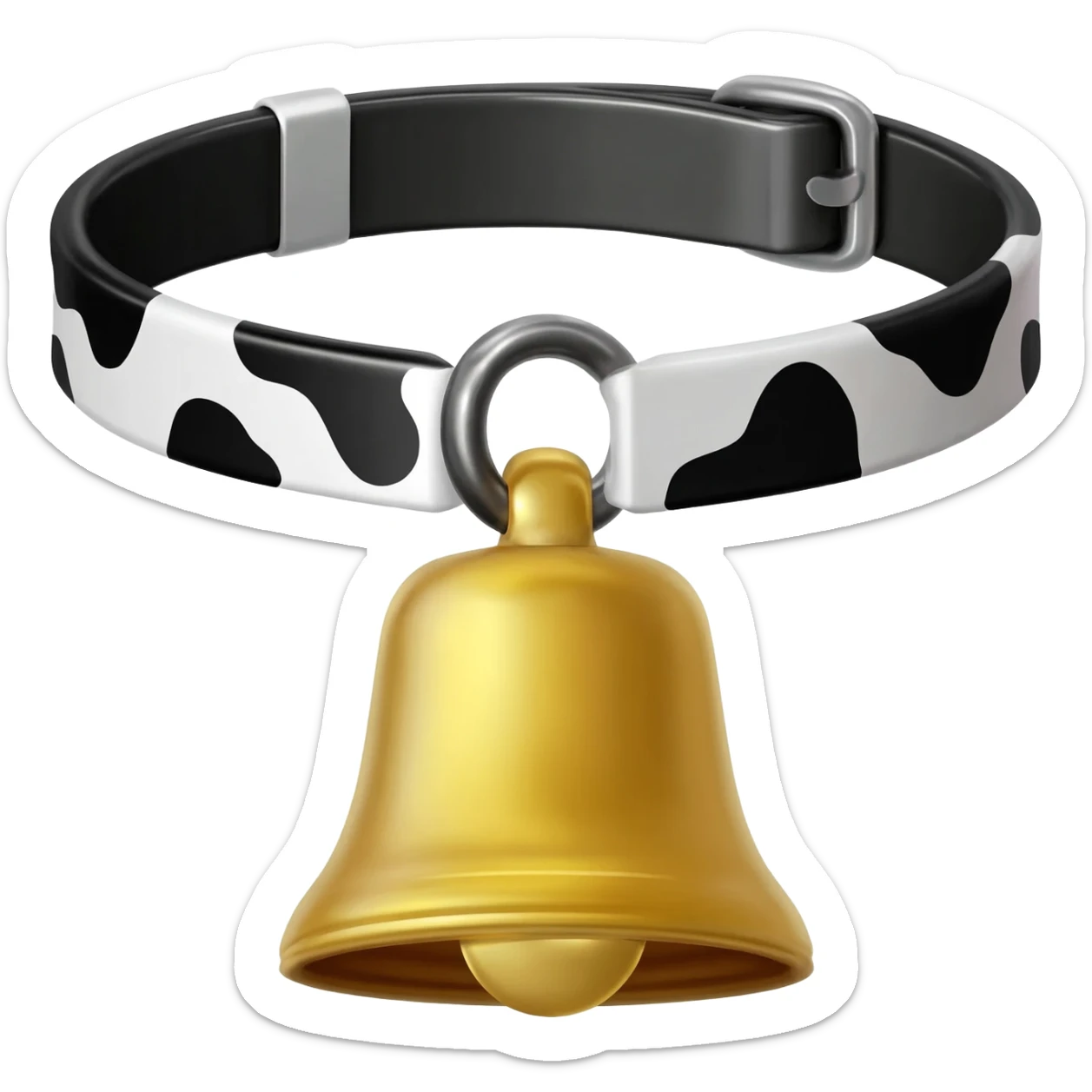 plain gold cowbell on a collar with cow black and white pattern sticker