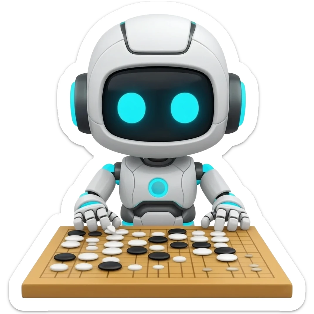 AI robot playing Go in illustration style sticker