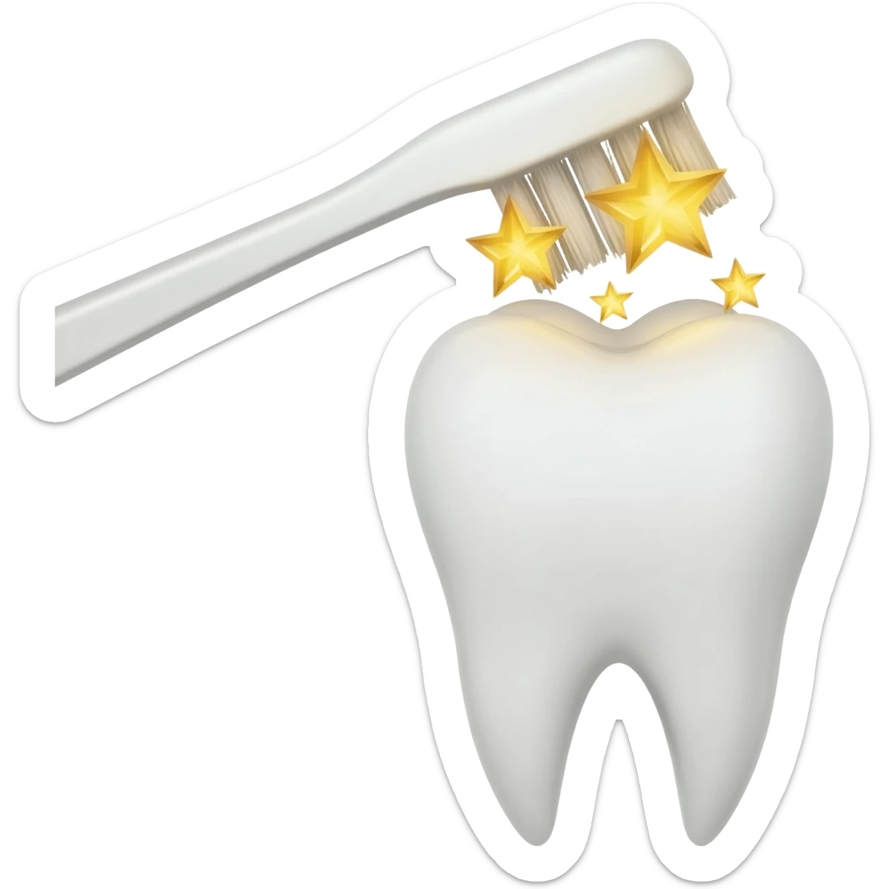A tooth being brushed and giving off golden shinning stars from the crown sticker