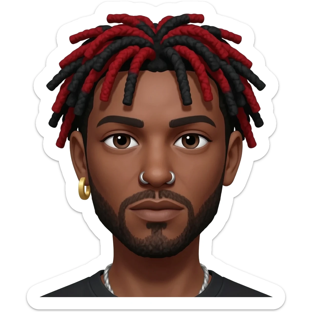 Create an emoji of Jotape MC. He has red and black dreadlocks, a nose piercing, and wears an earring. sticker