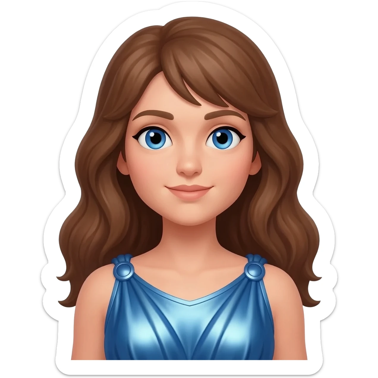 Juno from Roman Mythology with blue eyes, long brown hair, blue metallic peplos sticker