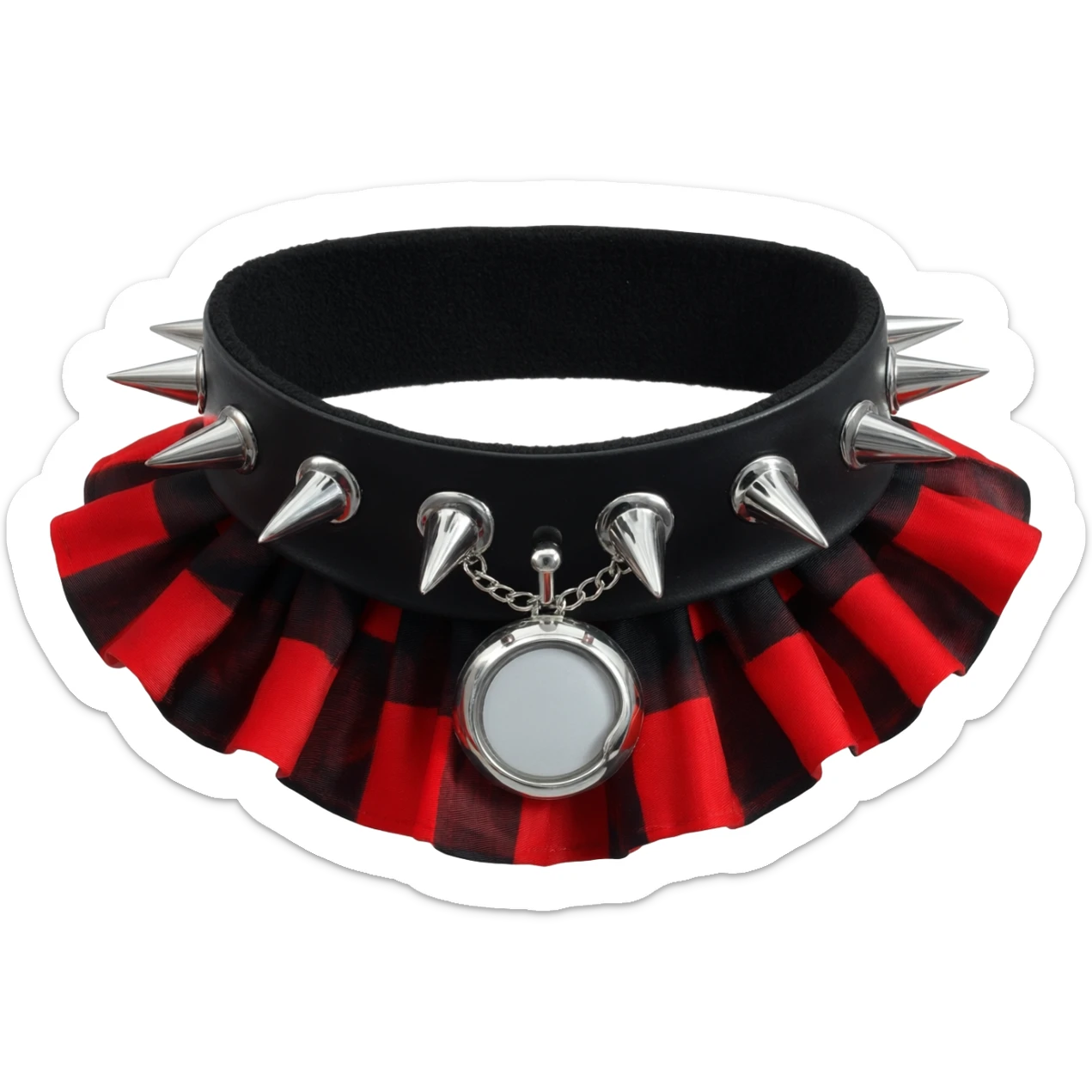Black and red gothic lolita spiked choker-collar  with a silver locket attached in chains  sticker