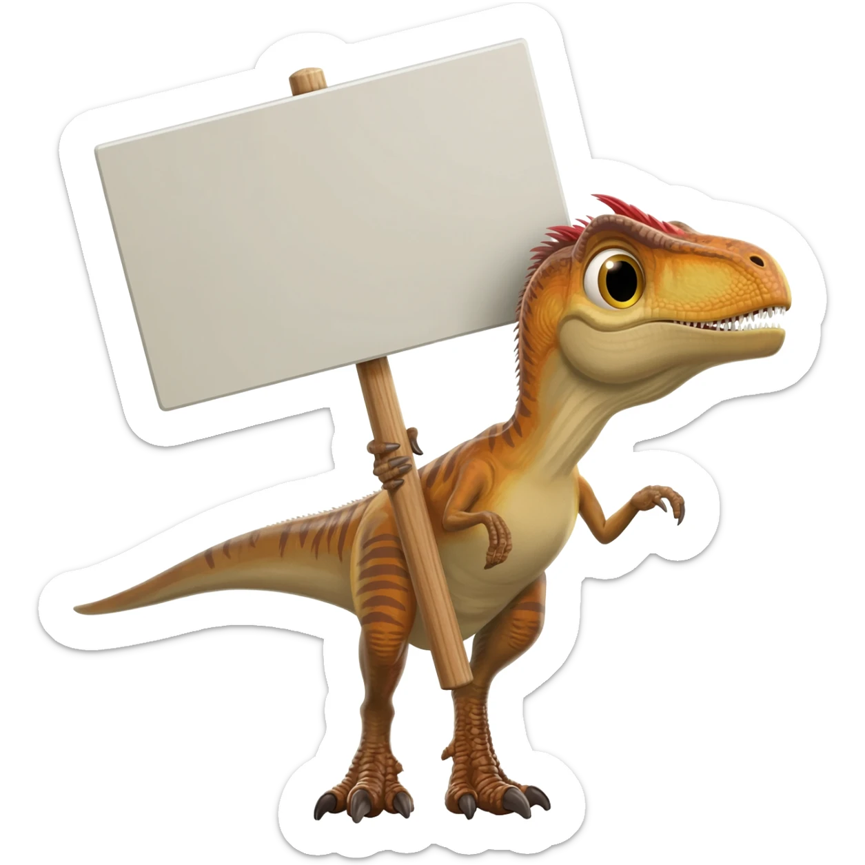 Utahraptor holding a big sign in front of them sticker